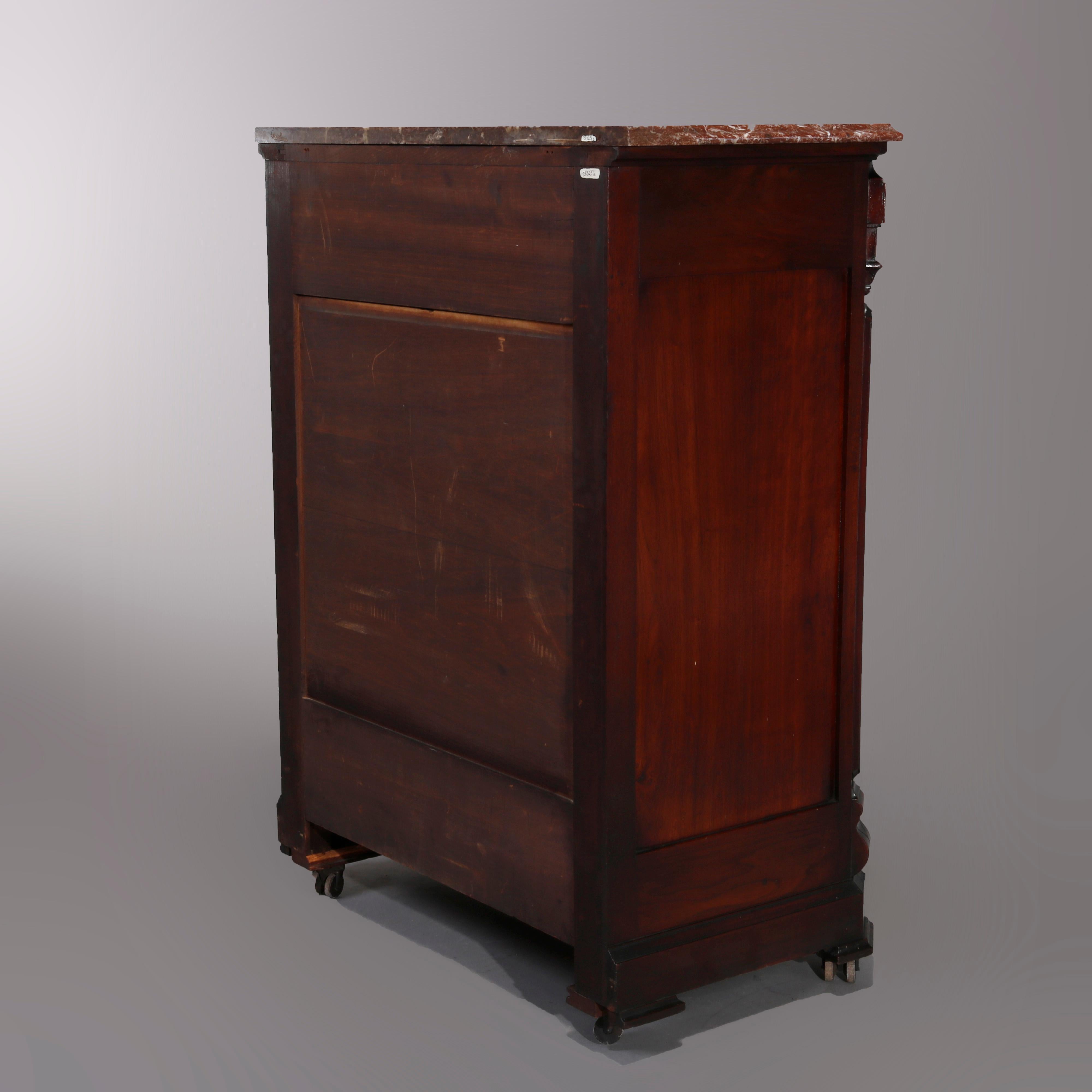 Antique Renaissance Revival Walnut Music Cabinet with Rouge Marble Top, c1870 3