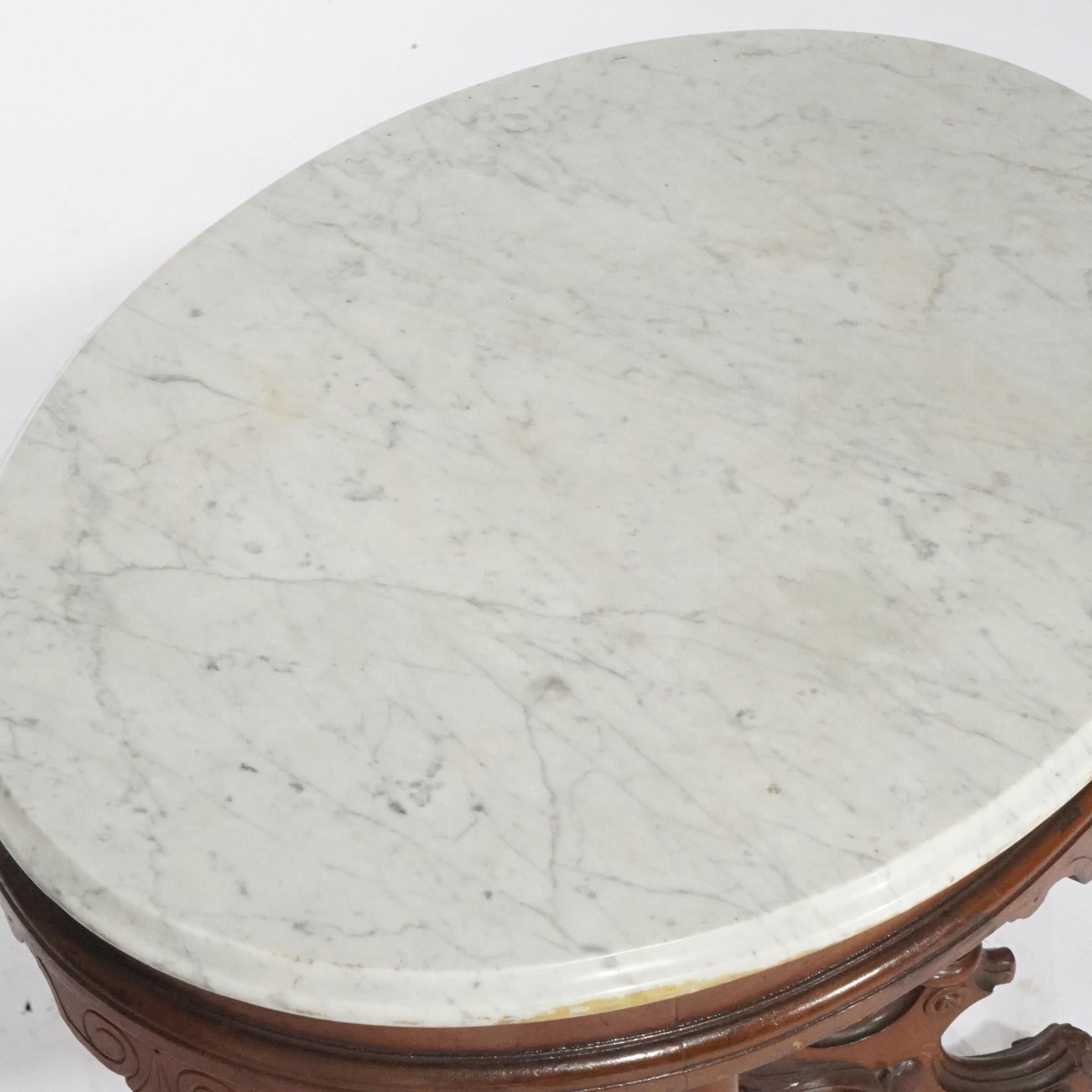 Antique Renaissance Revival Walnut Oval Marble Top Parlor Table, circa 1890 For Sale 7