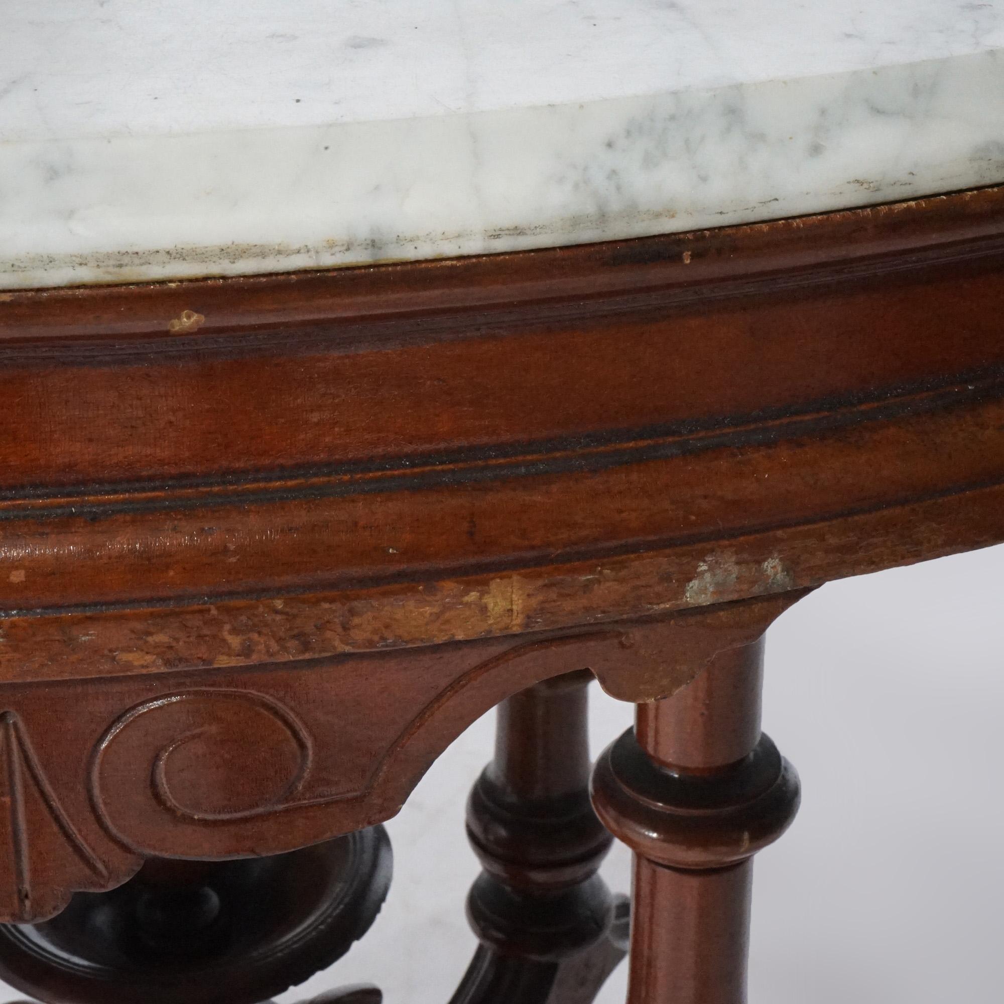 Antique Renaissance Revival Walnut Oval Marble Top Parlor Table, circa 1890 For Sale 8