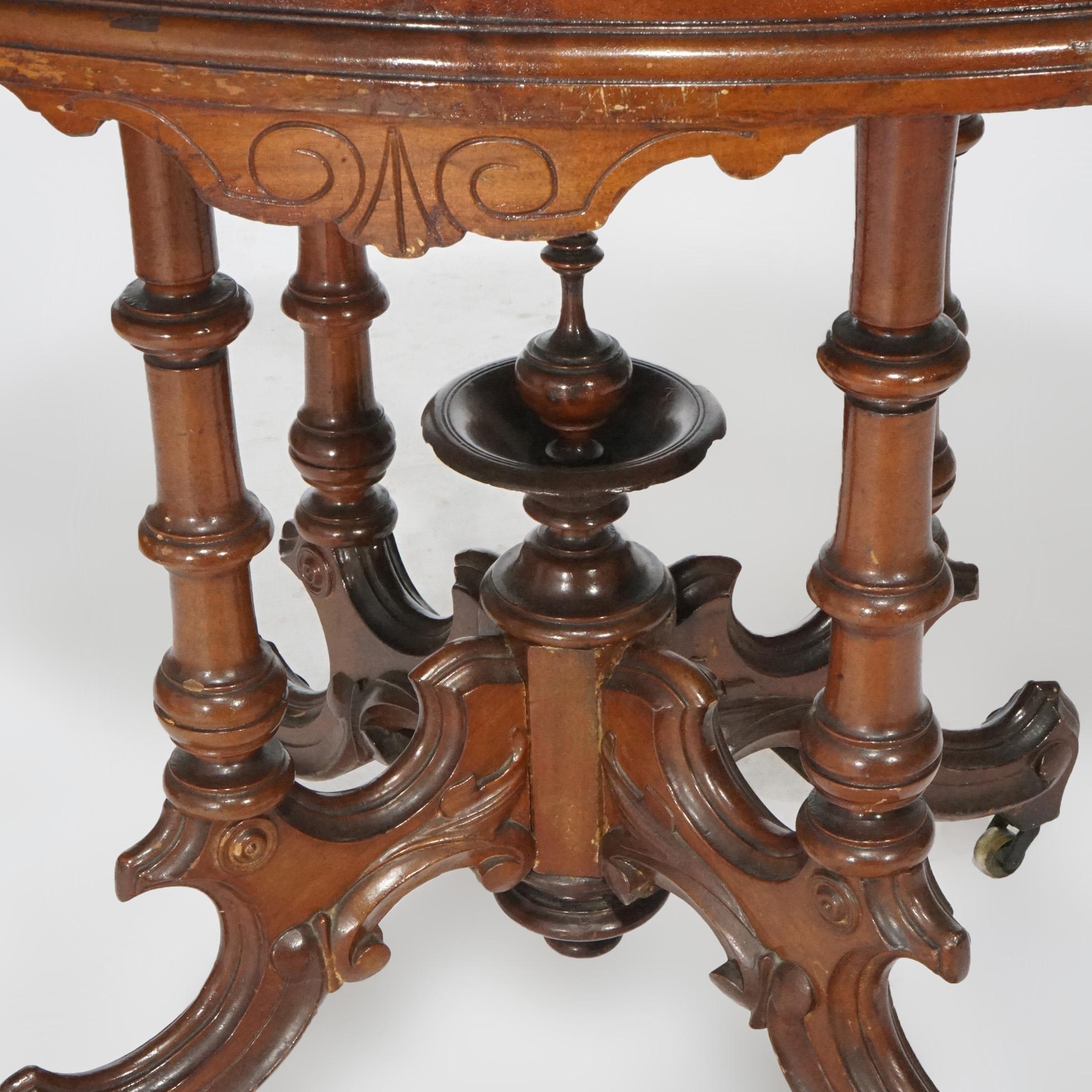 Antique Renaissance Revival Walnut Oval Marble Top Parlor Table, circa 1890 For Sale 9