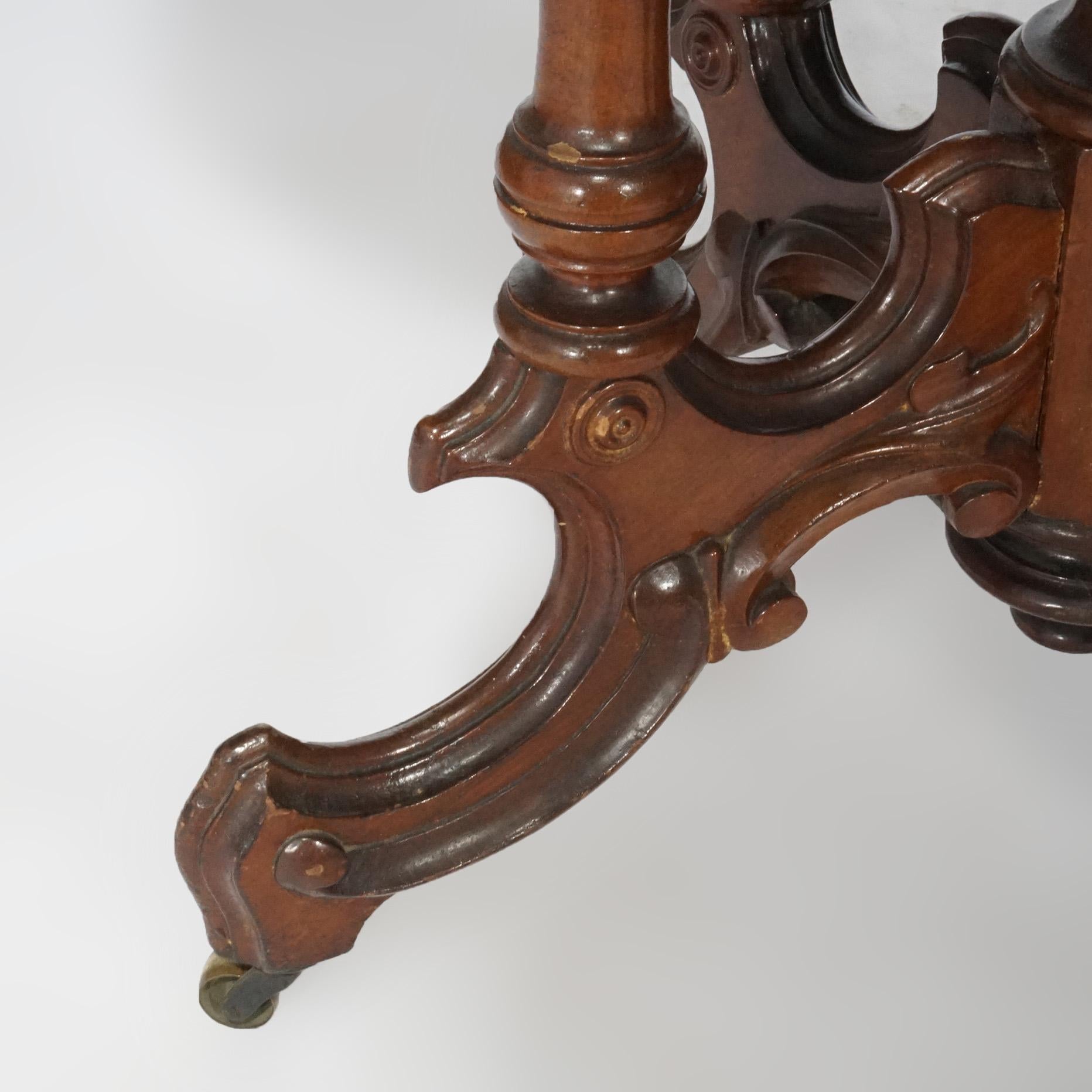Antique Renaissance Revival Walnut Oval Marble Top Parlor Table, circa 1890 For Sale 11