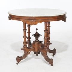 Antique Renaissance Revival Walnut Oval Marble Top Parlor Table, circa 1890
