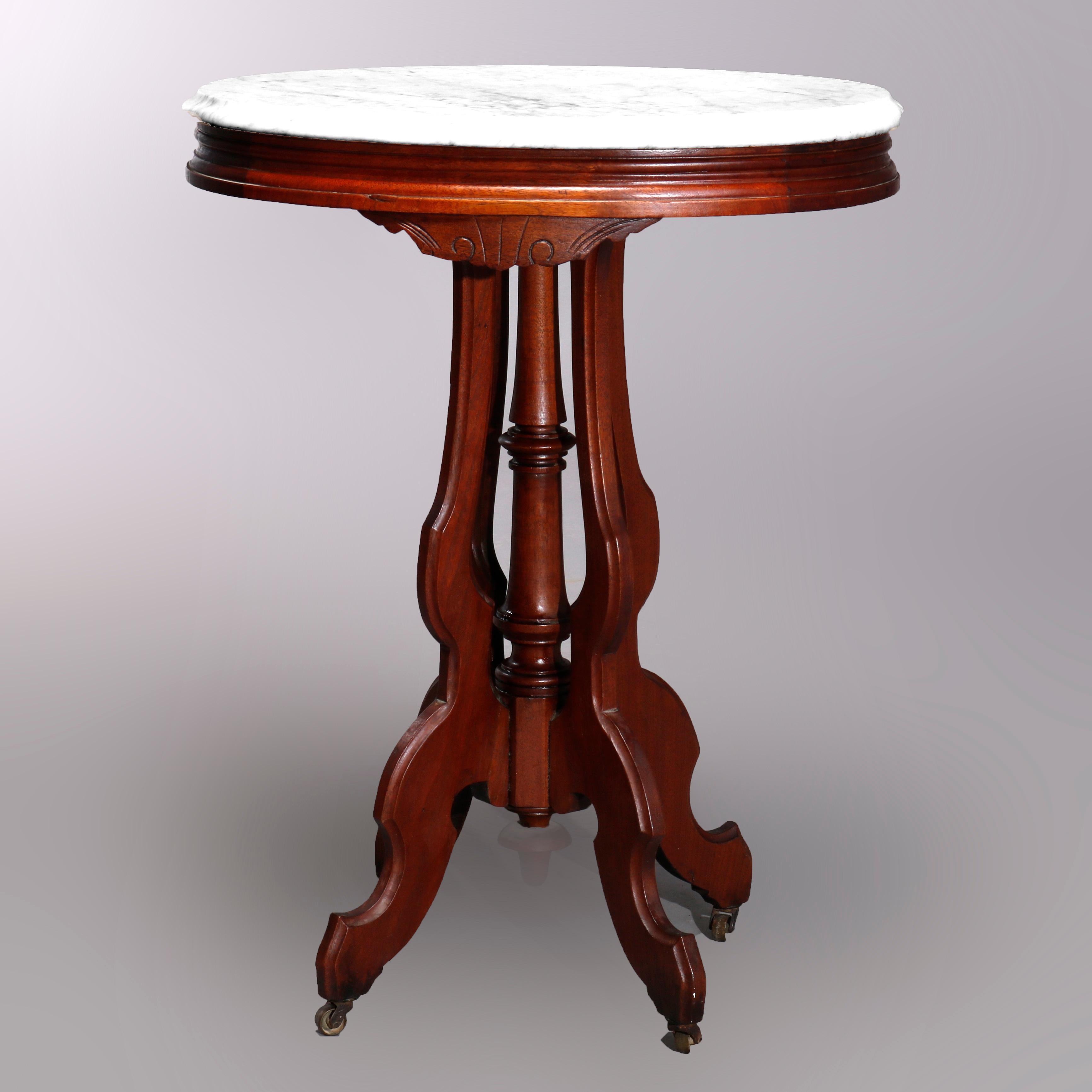 19th Century Antique Renaissance Revival Walnut Oval Marble Top Table, Circa 1890