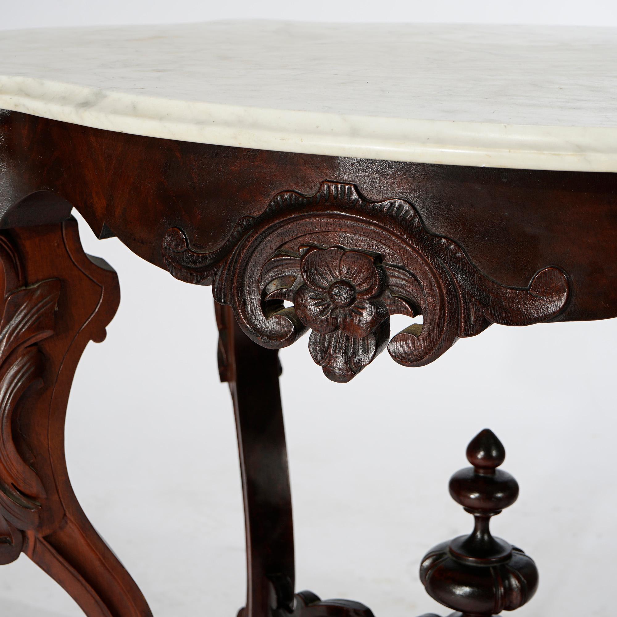 Antique Renaissance Revival Walnut, Rosewood & Marble Parlor Table c1890 For Sale 5
