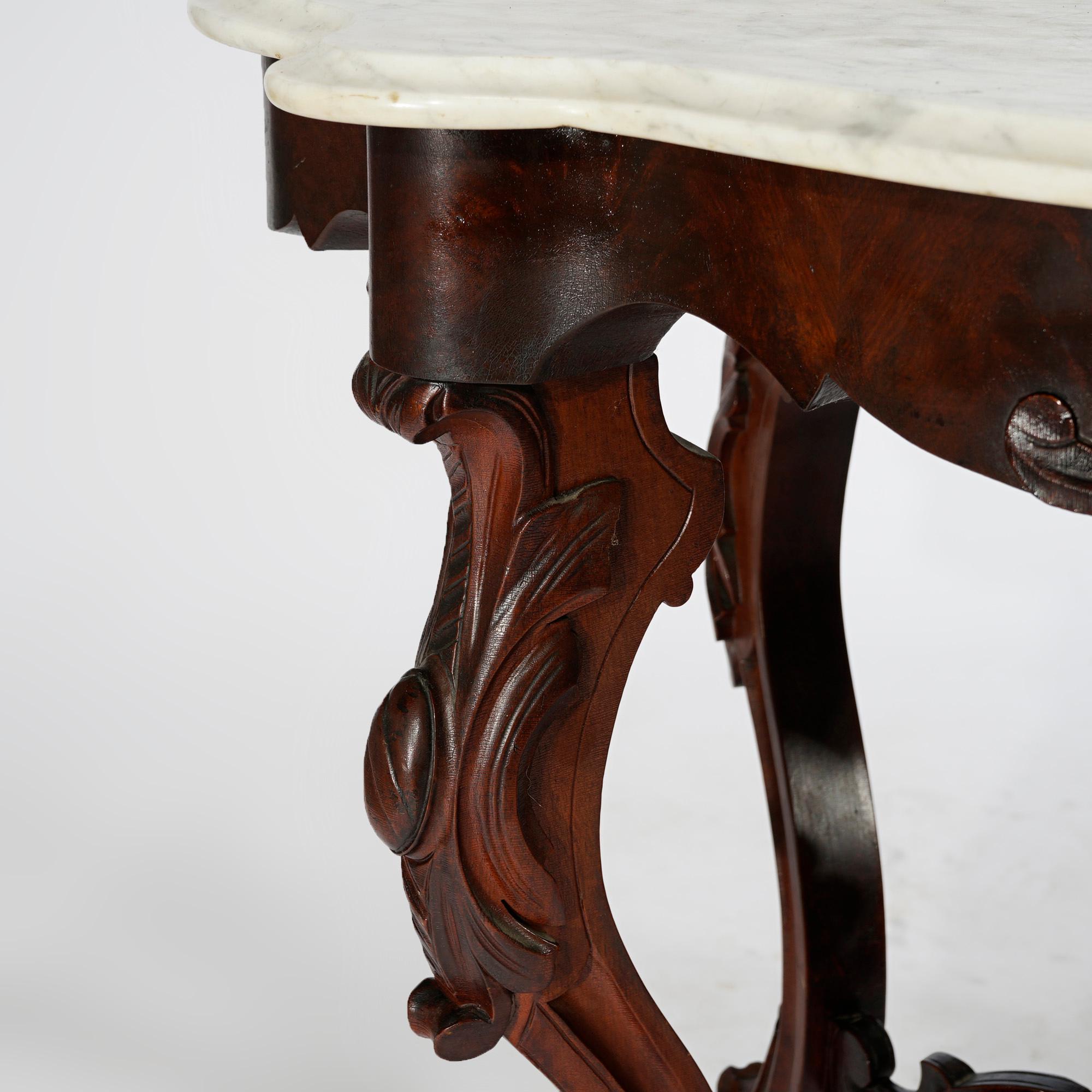 Antique Renaissance Revival Walnut, Rosewood & Marble Parlor Table c1890 For Sale 6