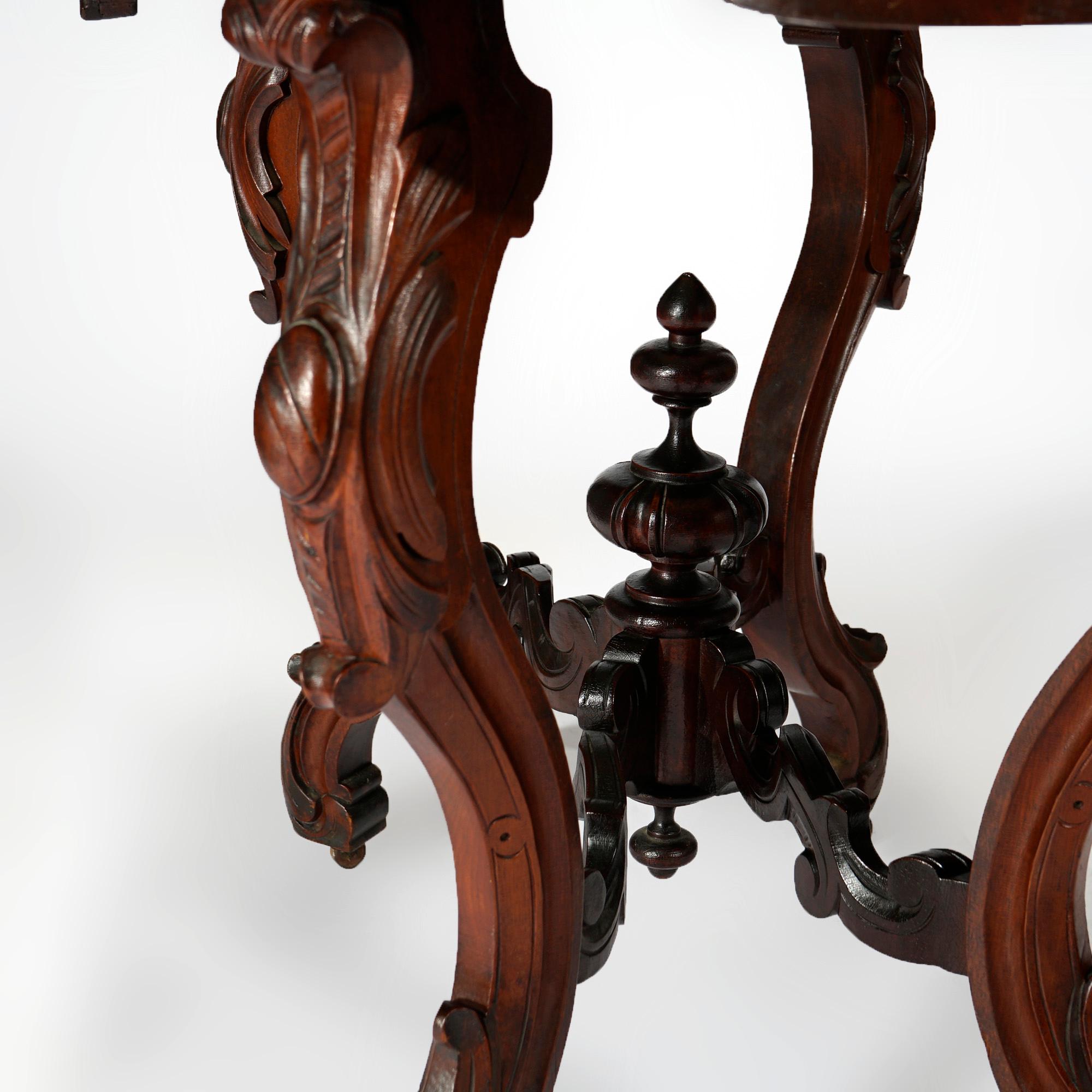 Antique Renaissance Revival Walnut, Rosewood & Marble Parlor Table c1890 For Sale 9