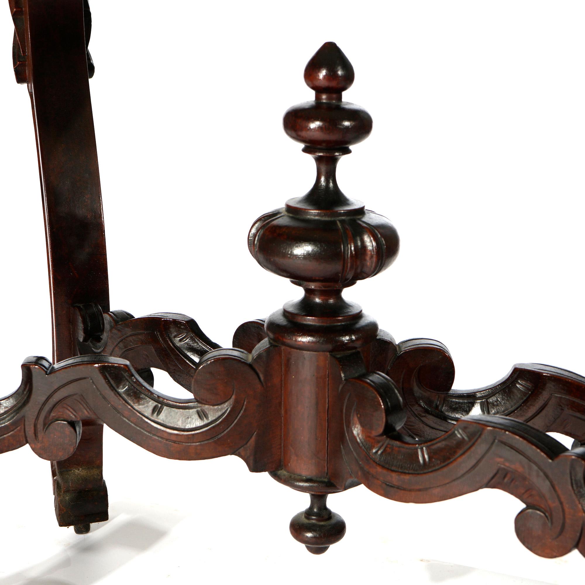 Antique Renaissance Revival Walnut, Rosewood & Marble Parlor Table c1890 For Sale 11