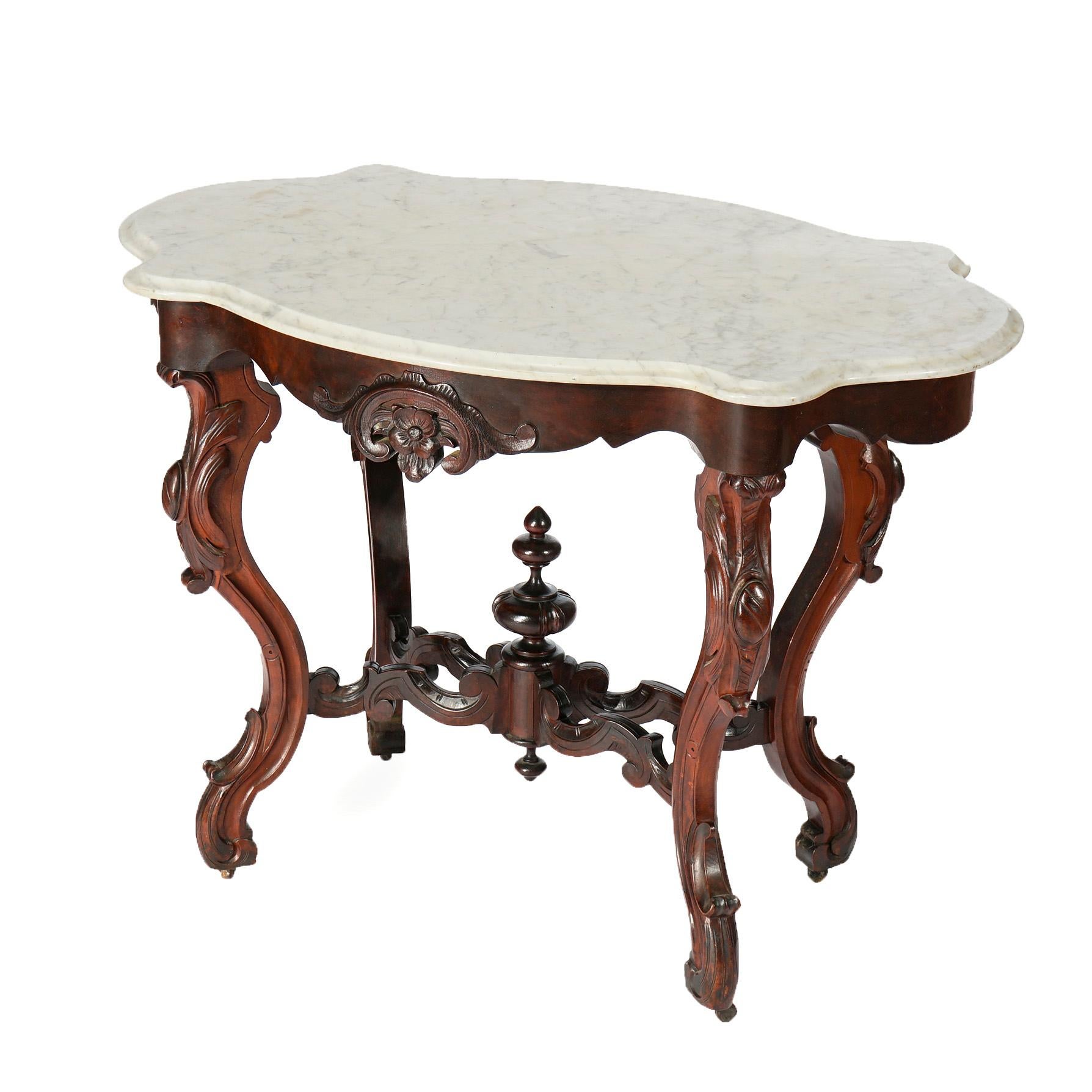 American Antique Renaissance Revival Walnut, Rosewood & Marble Parlor Table c1890 For Sale