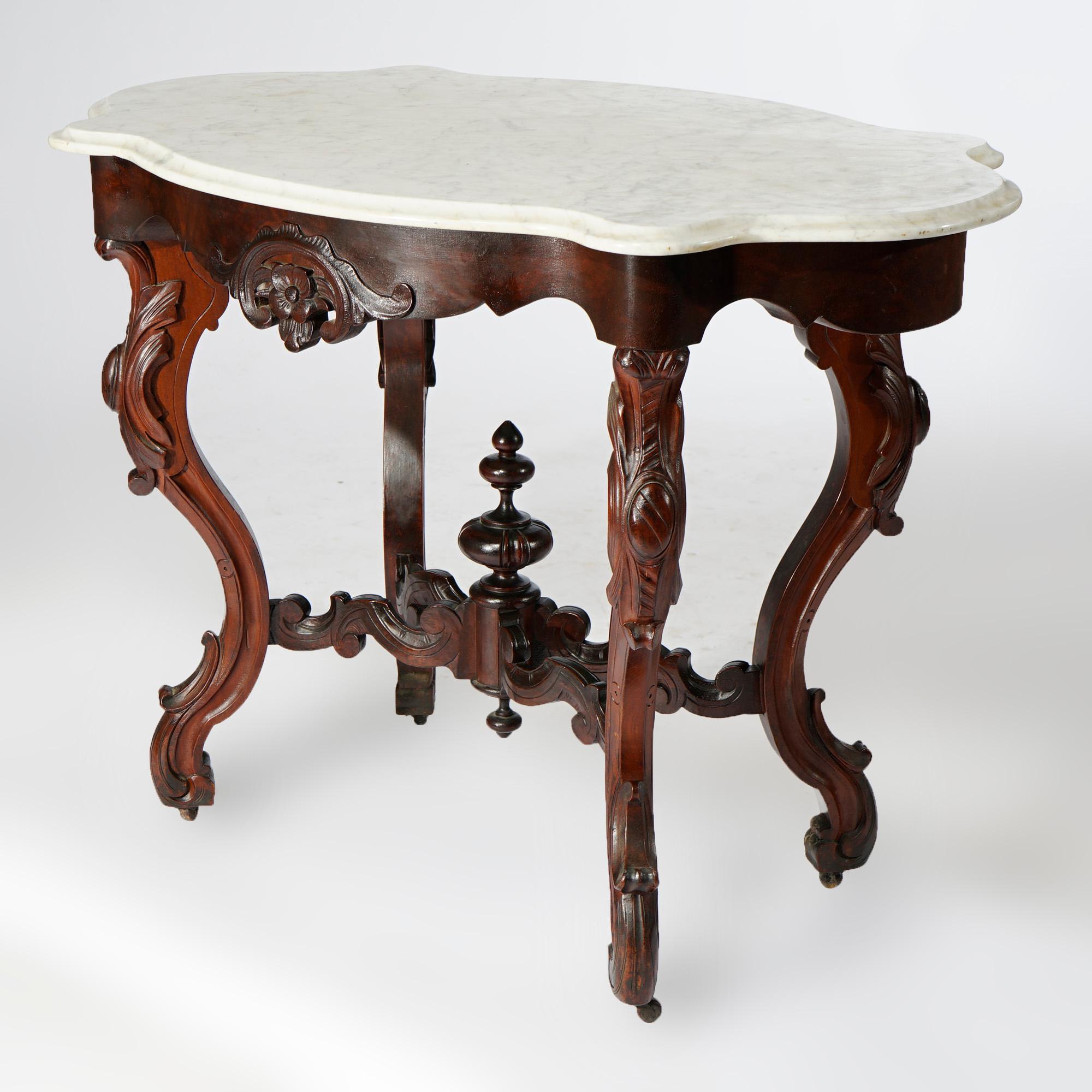 Antique Renaissance Revival Walnut, Rosewood & Marble Parlor Table c1890 In Good Condition For Sale In Big Flats, NY