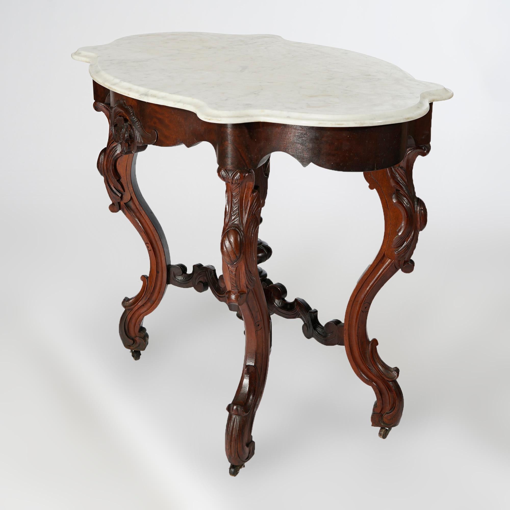 19th Century Antique Renaissance Revival Walnut, Rosewood & Marble Parlor Table c1890 For Sale