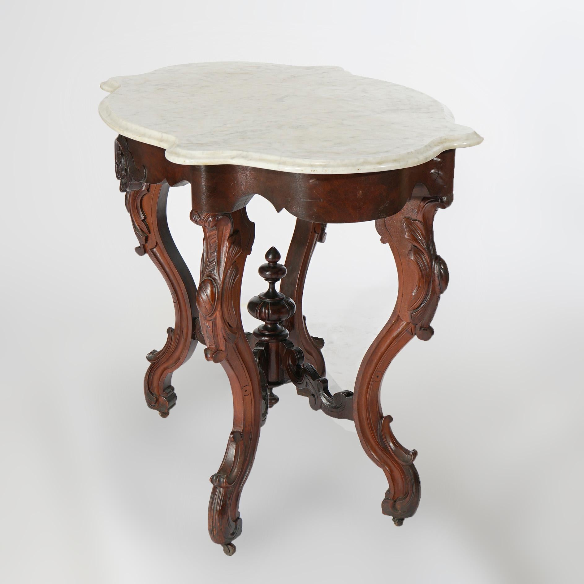 Antique Renaissance Revival Walnut, Rosewood & Marble Parlor Table c1890 For Sale 1