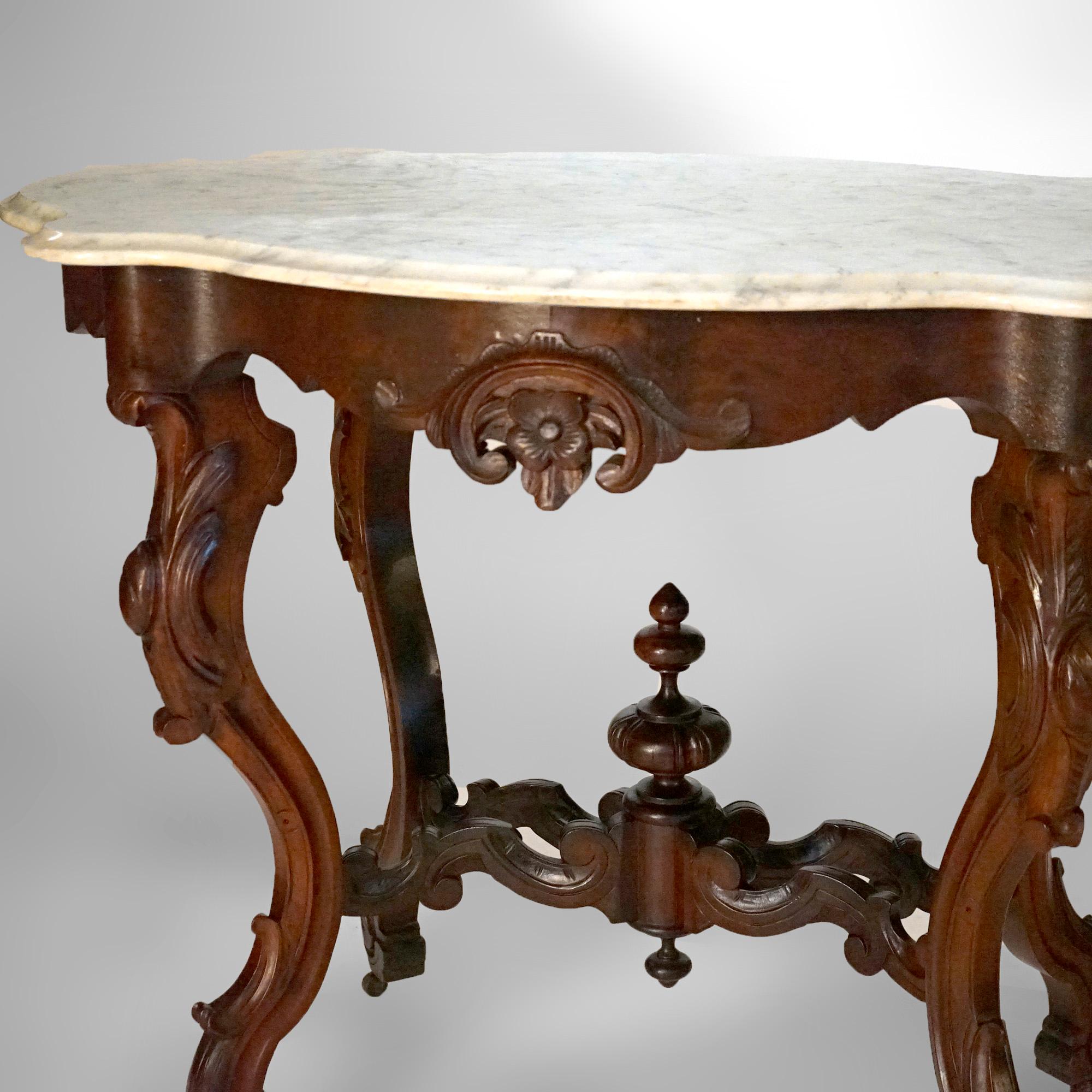 Antique Renaissance Revival Walnut, Rosewood & Marble Parlor Table c1890 For Sale 2