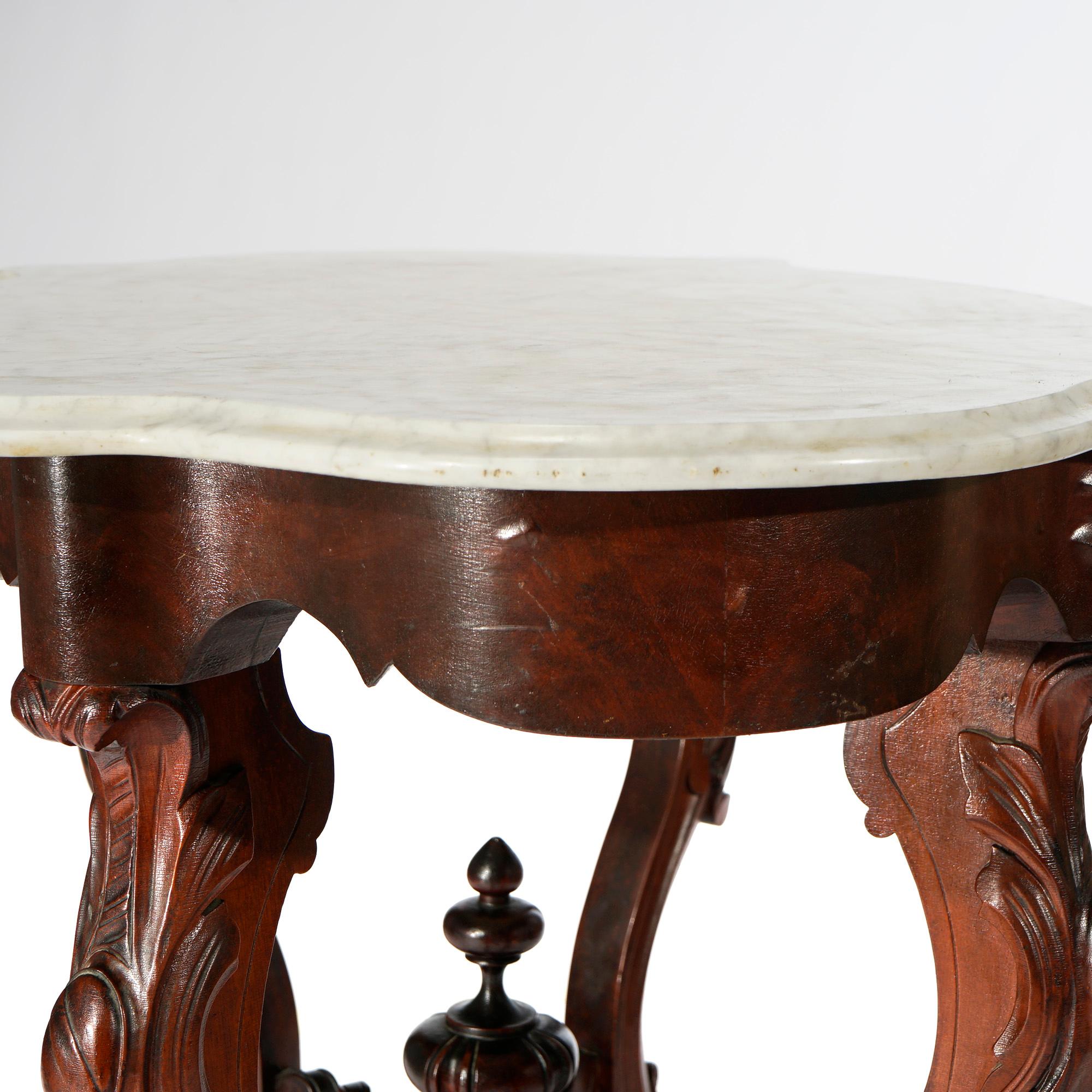 Antique Renaissance Revival Walnut, Rosewood & Marble Parlor Table c1890 For Sale 3