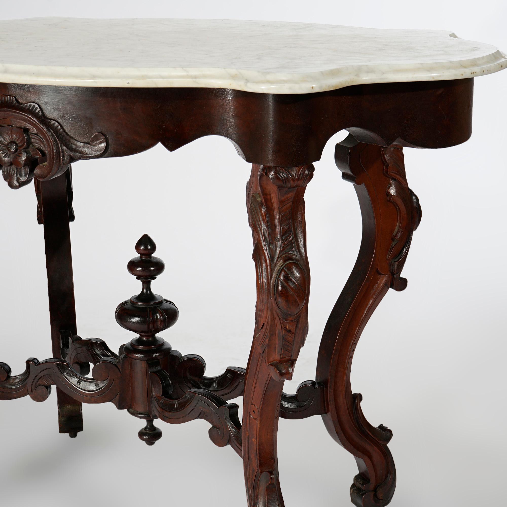 Antique Renaissance Revival Walnut, Rosewood & Marble Parlor Table c1890 For Sale 4