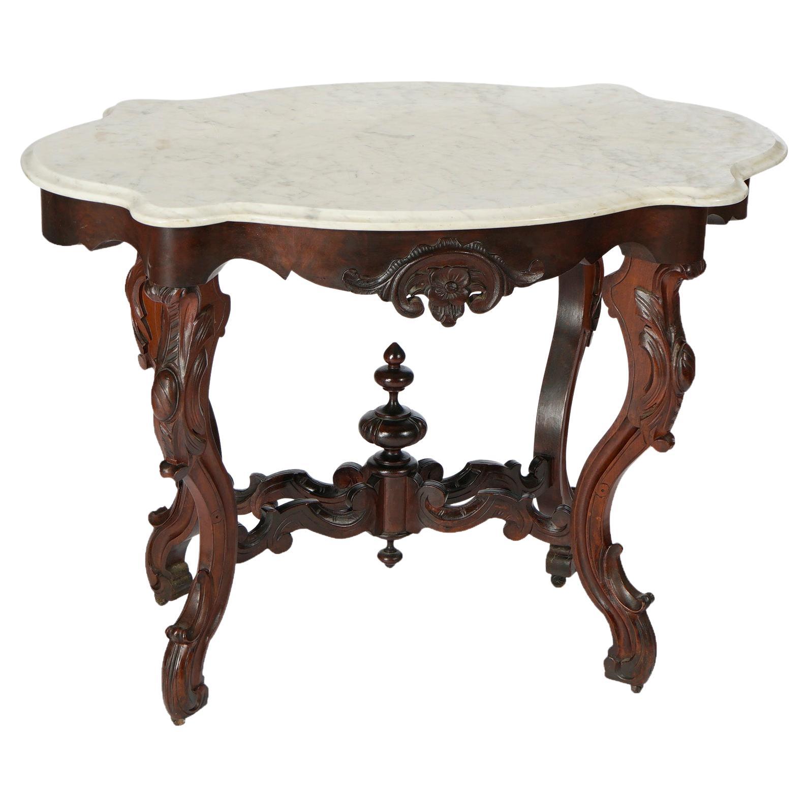Antique Renaissance Revival Walnut, Rosewood & Marble Parlor Table c1890 For Sale