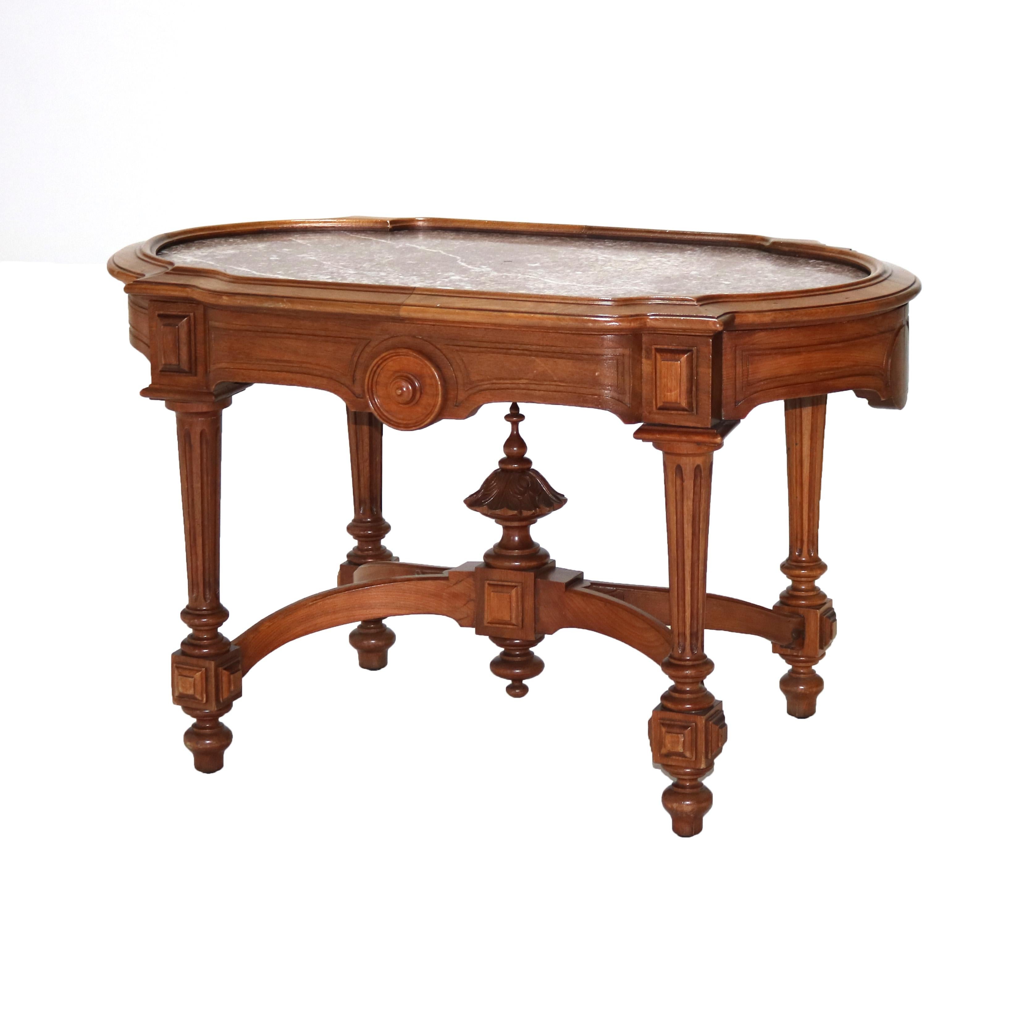 Antique Renaissance Revival Walnut Rouge Marble Parlor Table & Picture Frame Top In Good Condition For Sale In Big Flats, NY
