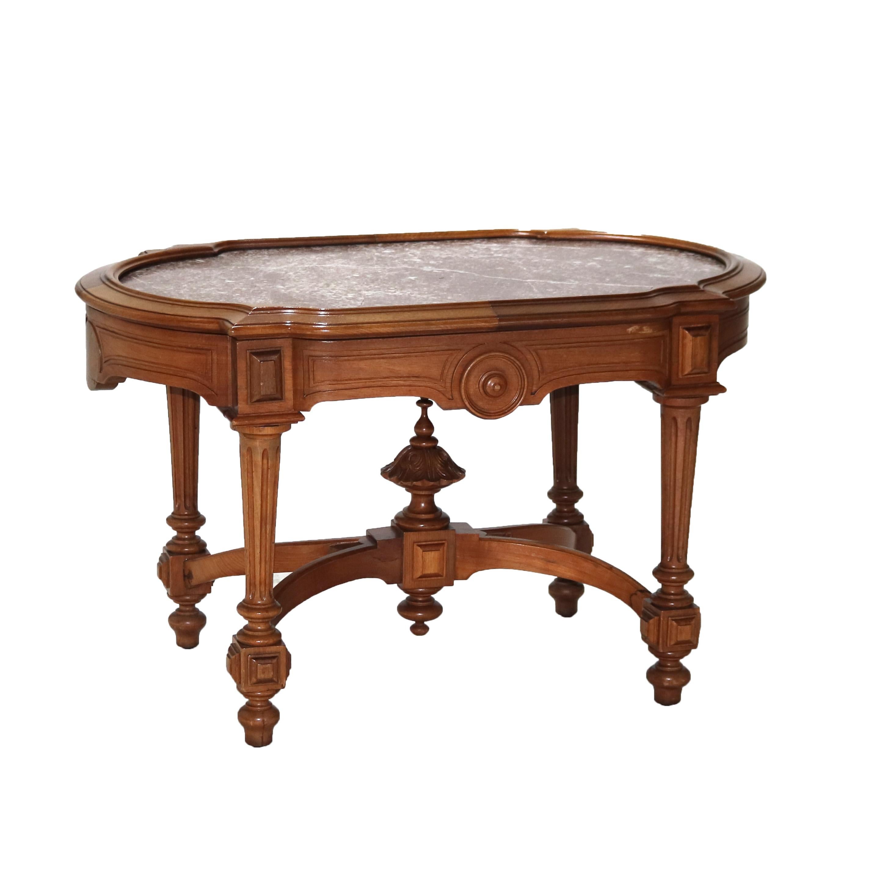 Antique Renaissance Revival Walnut Rouge Marble Parlor Table & Picture Frame Top For Sale 1