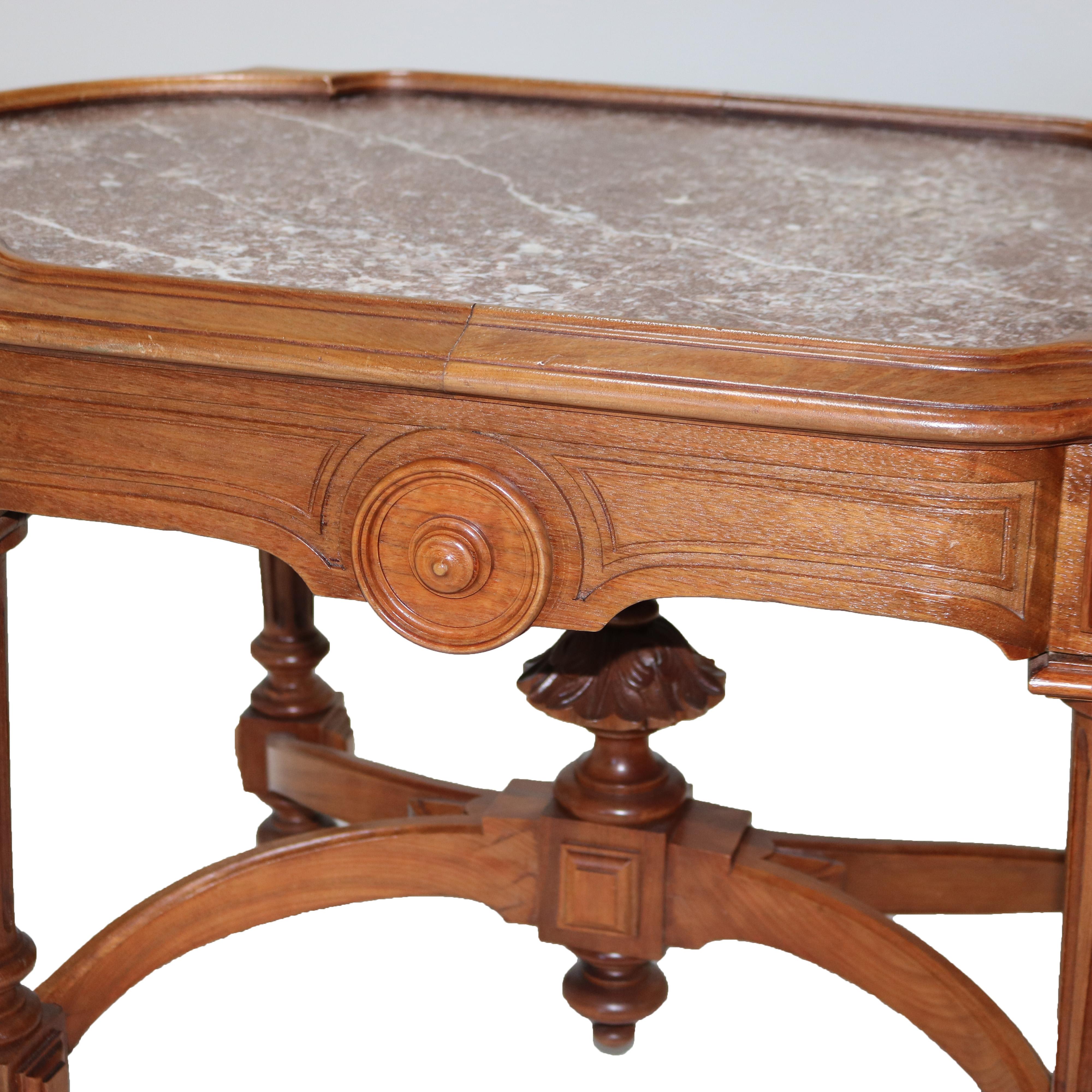 Antique Renaissance Revival Walnut Rouge Marble Parlor Table & Picture Frame Top For Sale 2