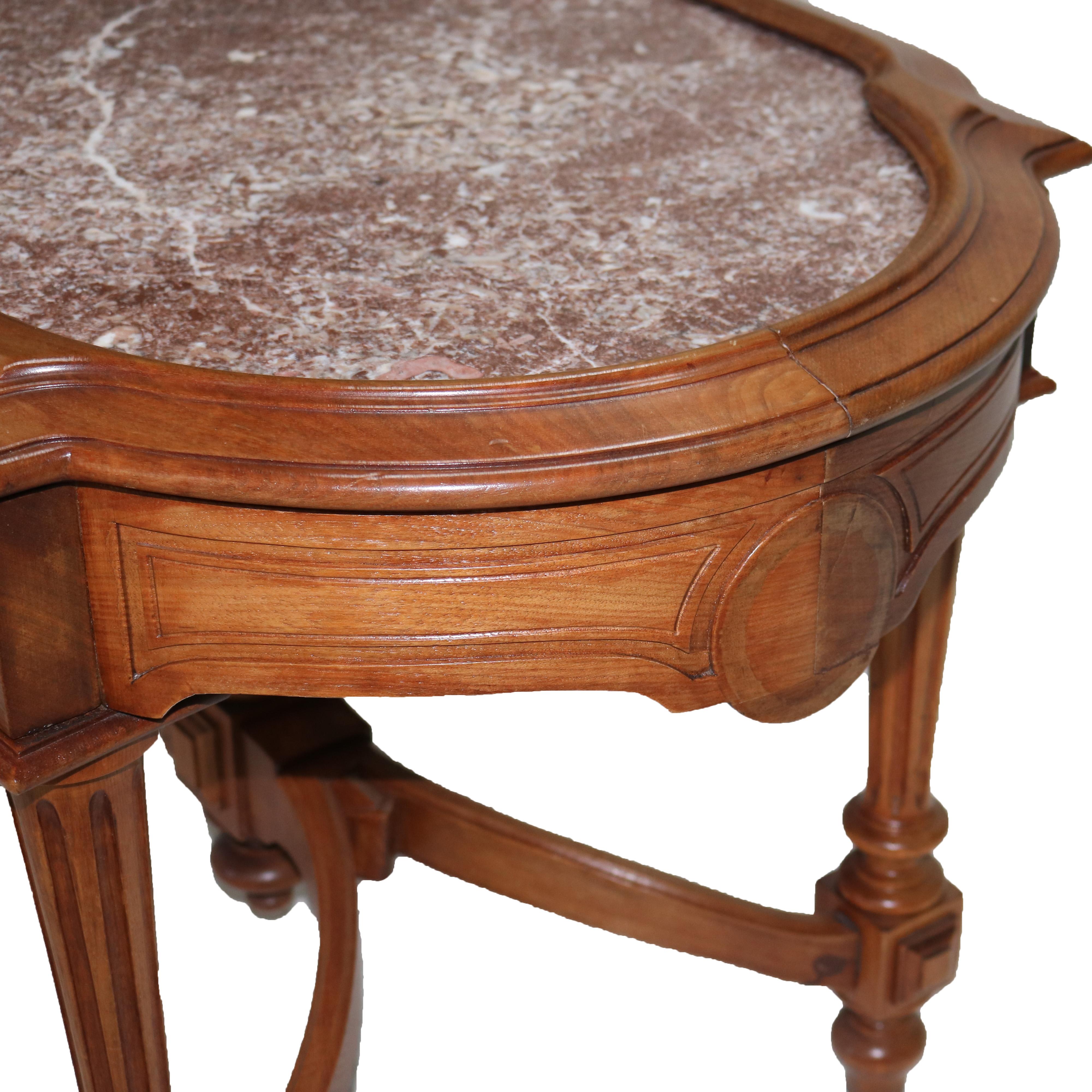 Antique Renaissance Revival Walnut Rouge Marble Parlor Table & Picture Frame Top For Sale 4