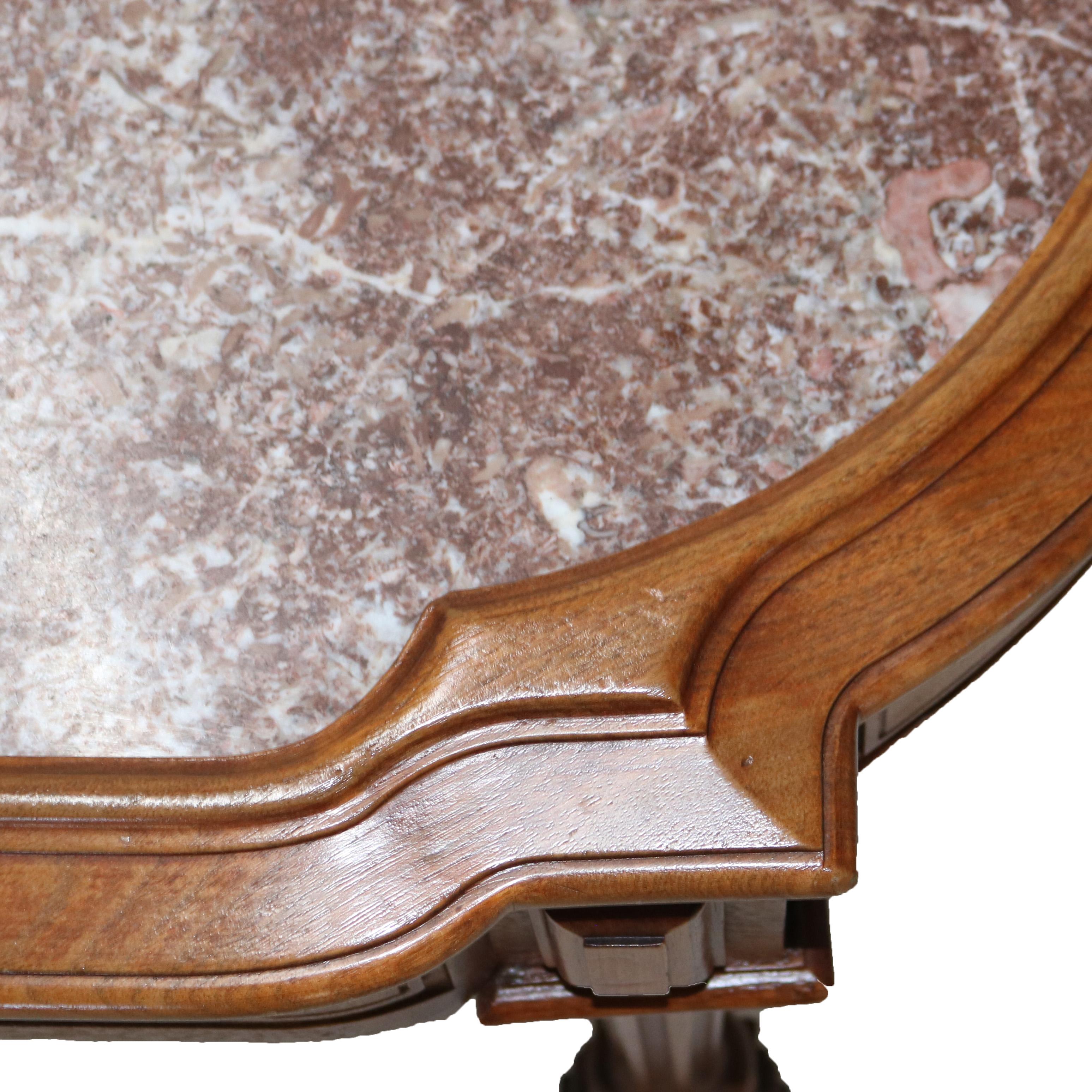 Antique Renaissance Revival Walnut Rouge Marble Parlor Table & Picture Frame Top For Sale 5