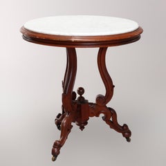 Antique Renaissance Revival Walnut Round Marble-Top Center Table, circa 1890