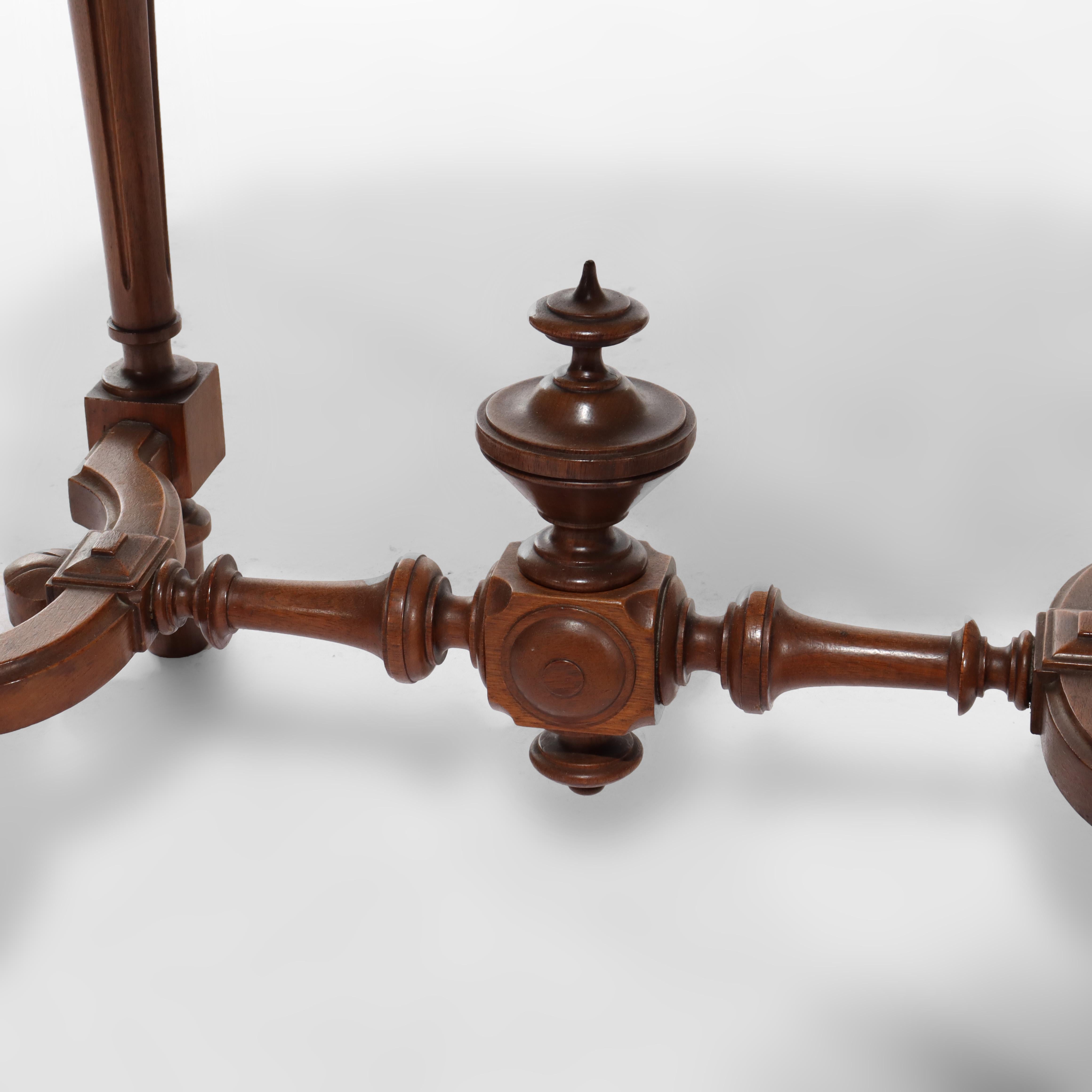 Antique Renaissance Revival Walnut Turtle Top Side Table C1890 In Good Condition For Sale In Big Flats, NY