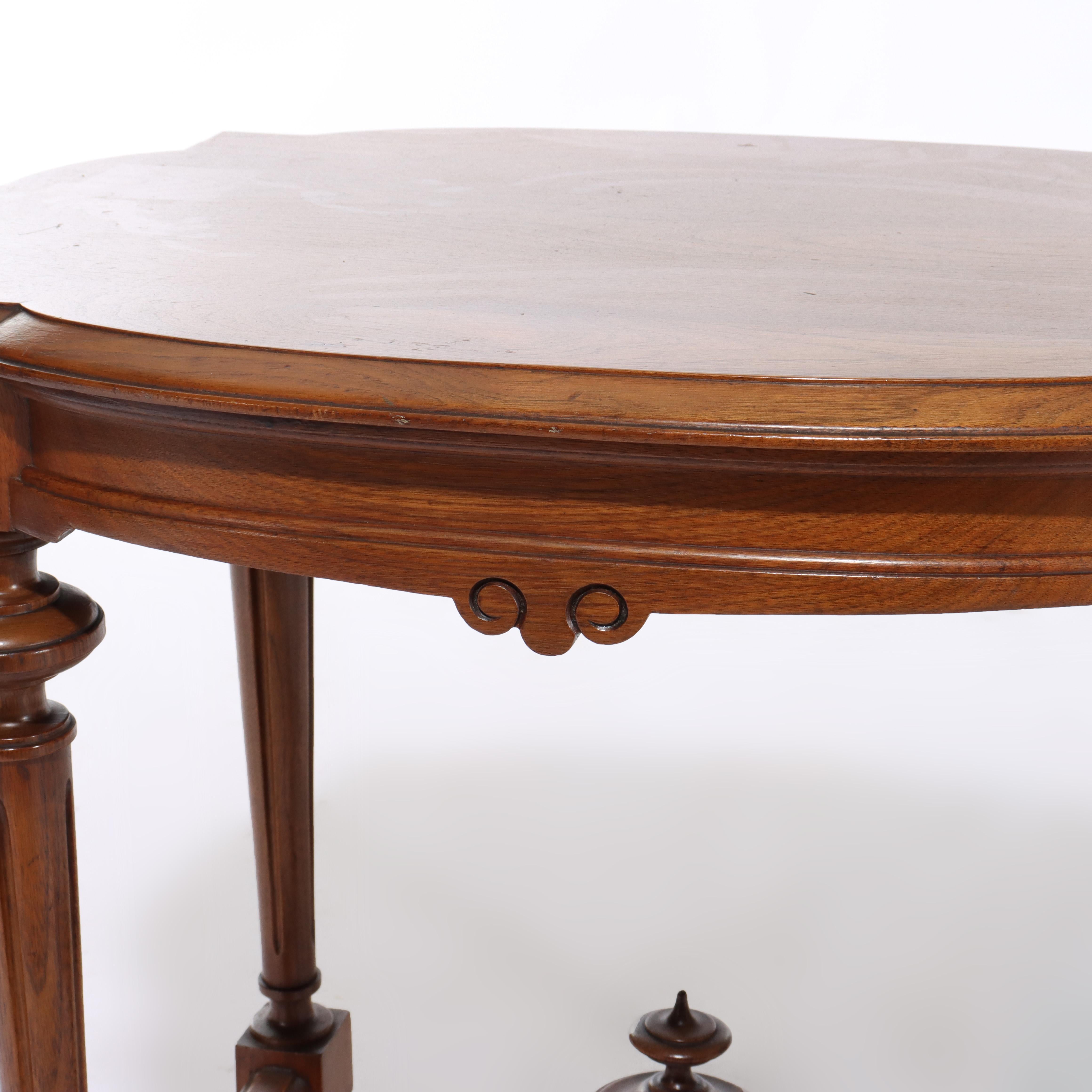 Antique Renaissance Revival Walnut Turtle Top Side Table C1890 For Sale 1