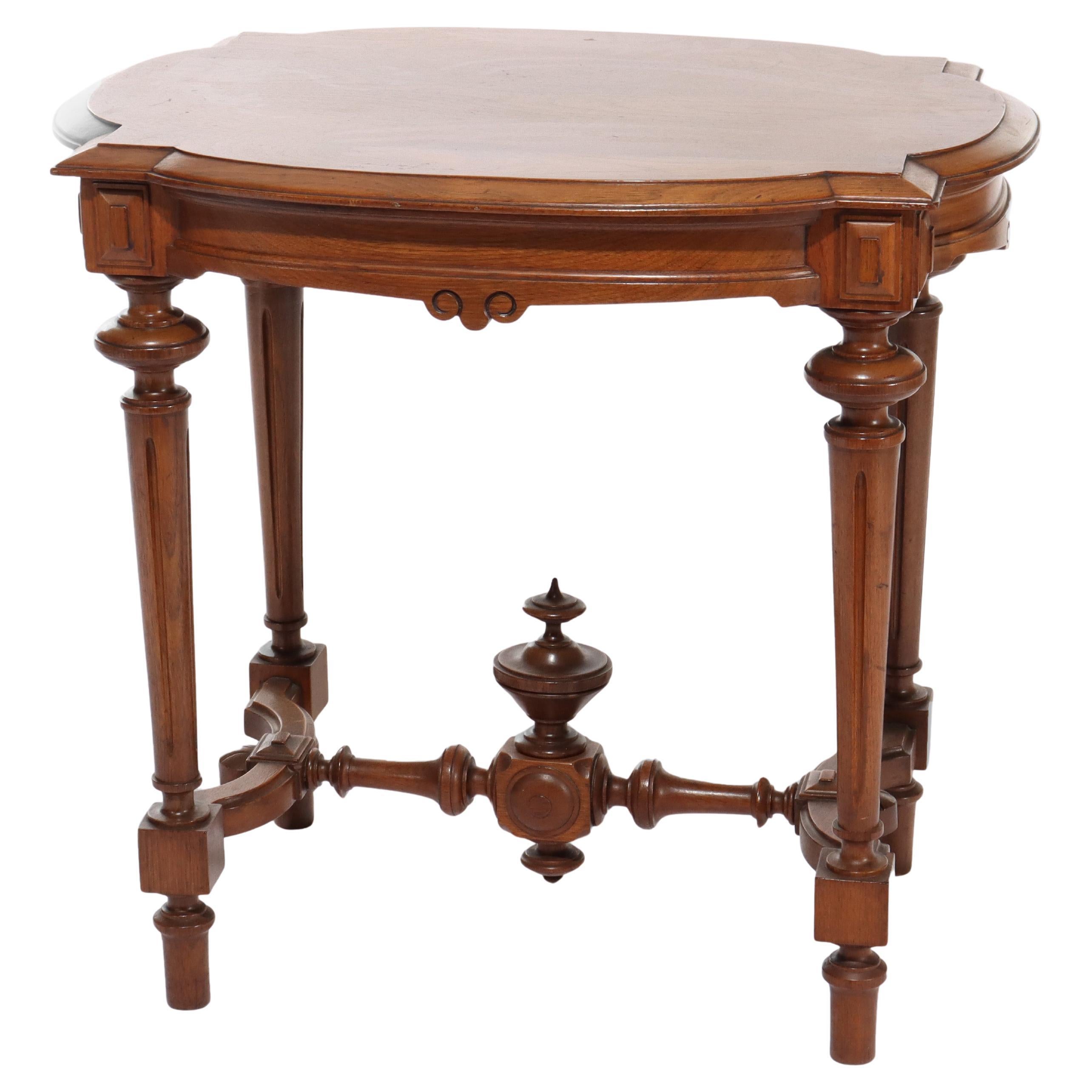Antique Renaissance Revival Walnut Turtle Top Side Table C1890 For Sale