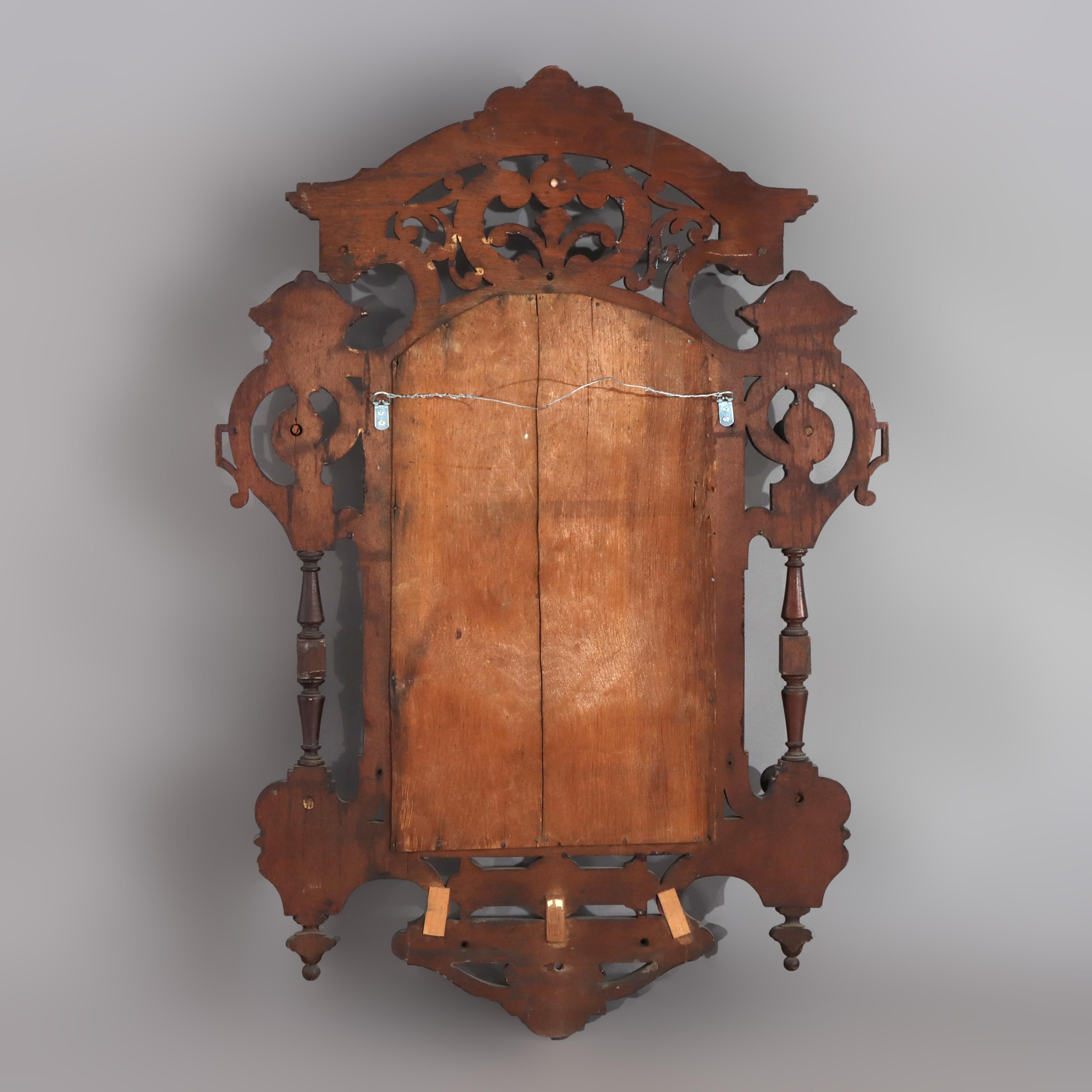 Antique Renaissance Revival Walnut Wall Mirror, Shelf & Hat Rack C1890 en vente 5