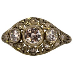 Antique Renaissance Style 0.90 Carat White Diamond White Gold Ring