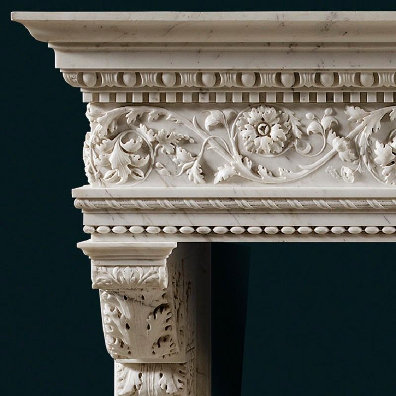 Italian Antique Renaissance Style Carrara & Statuary Marble Venetian Fireplace Mantel
