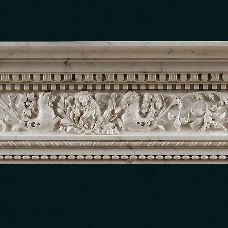 Carved Antique Renaissance Style Carrara & Statuary Marble Venetian Fireplace Mantel