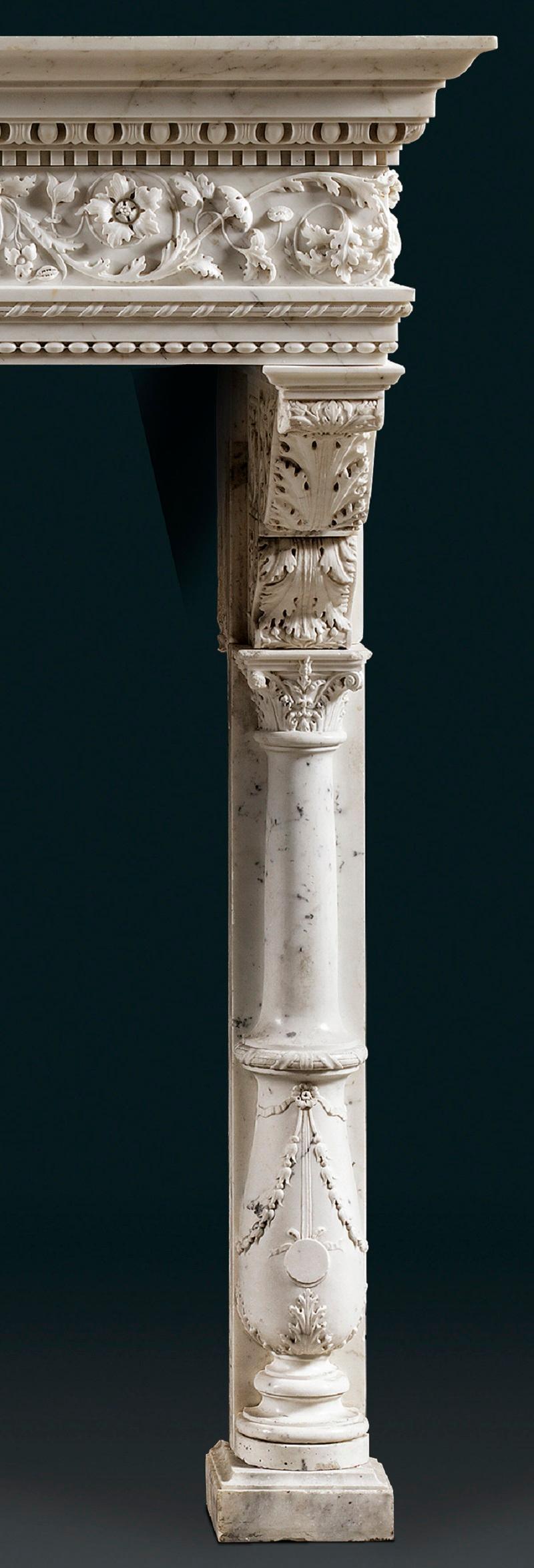 Antique Renaissance Style Carrara & Statuary Marble Venetian Fireplace Mantel In Good Condition In London, GB
