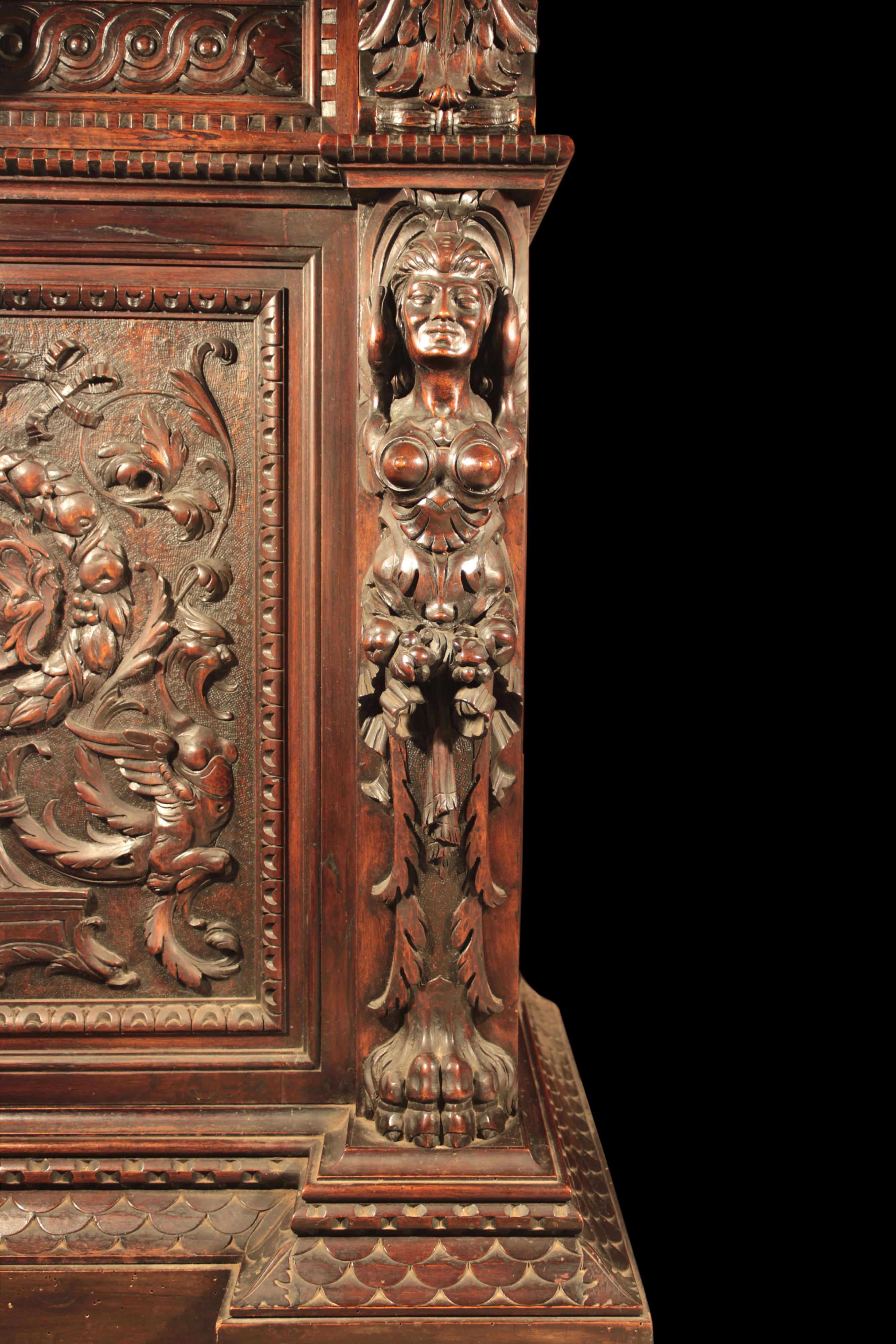 Antique Renaissance Style Carved Sideboard For Sale 1