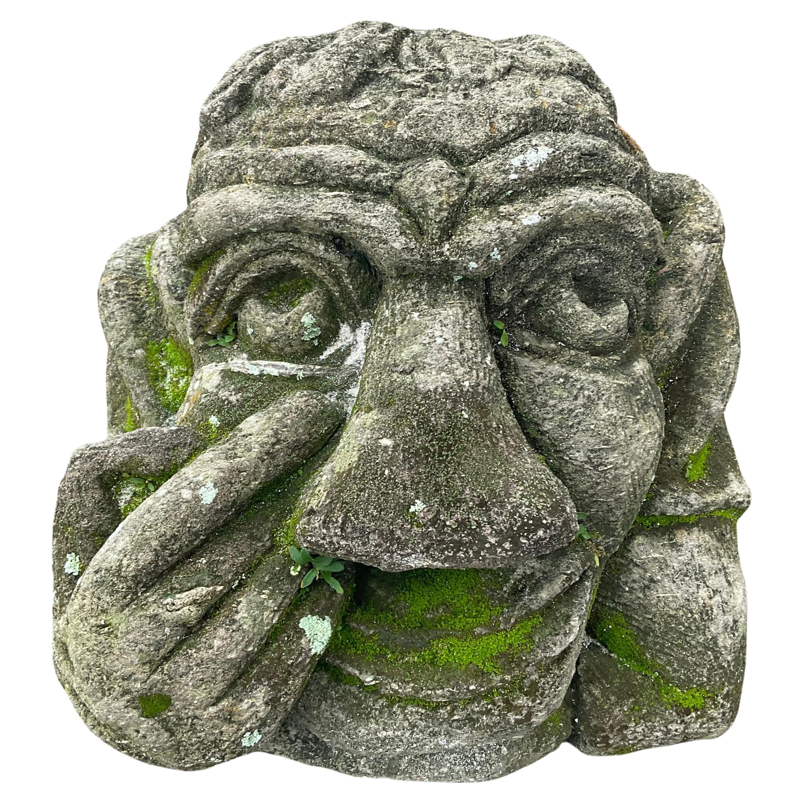 Antique Renaissance Style Carved Stone Head Of A Gargoyle On Stand In Good Condition For Sale In Bradenton, FL