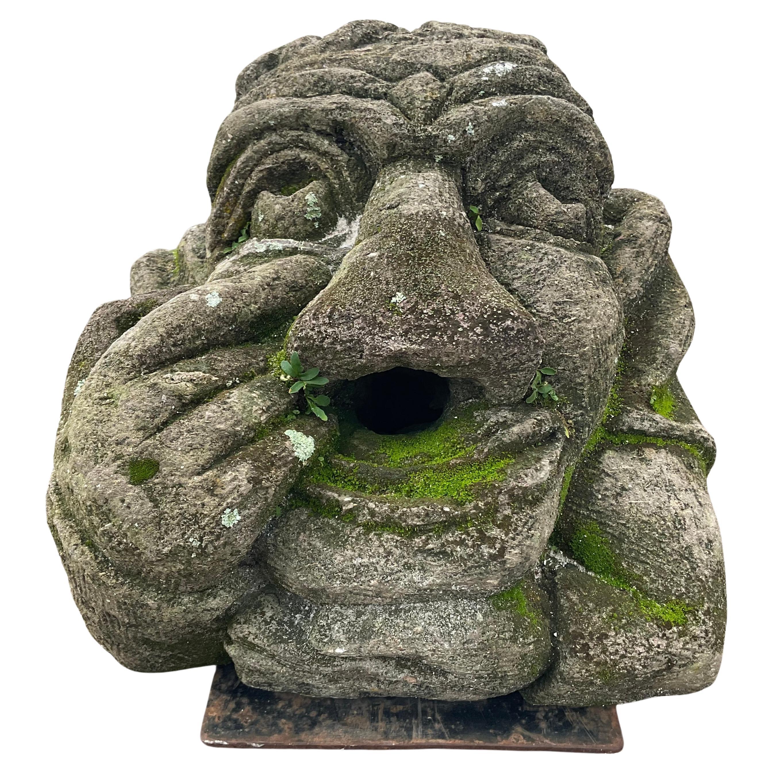 19th Century Antique Renaissance Style Carved Stone Head Of A Gargoyle On Stand For Sale