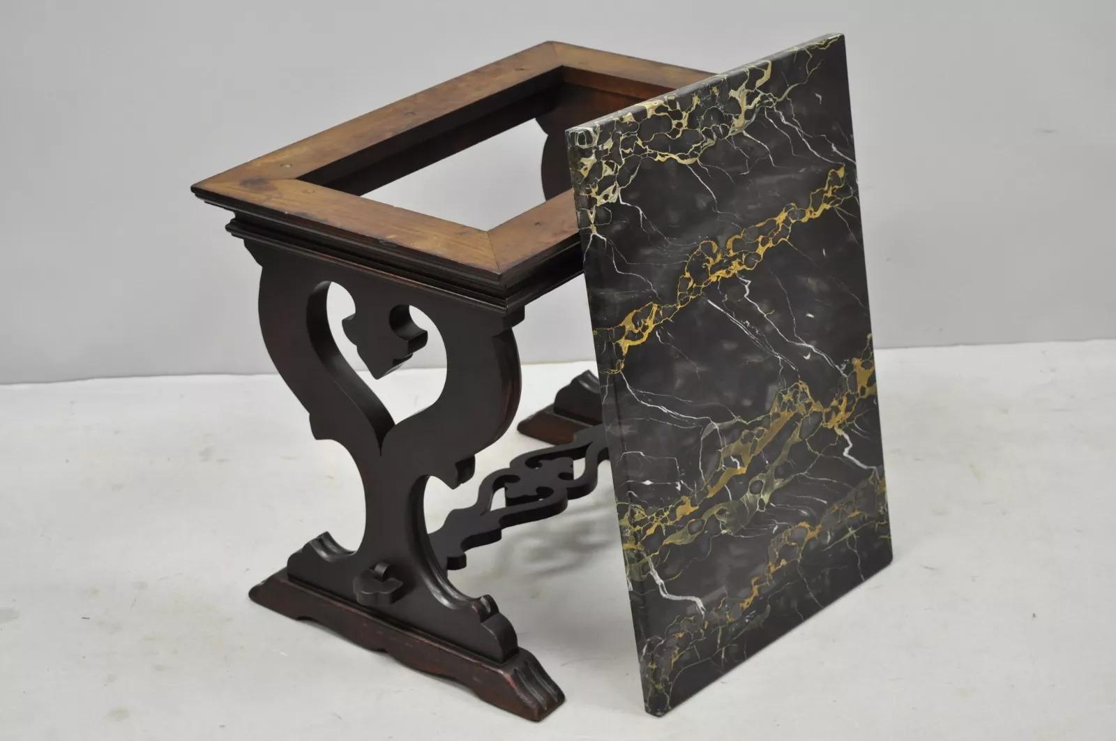 Antique Renaissance Style Carved Walnut Marble Top Side Table from Bloomingdales For Sale 5