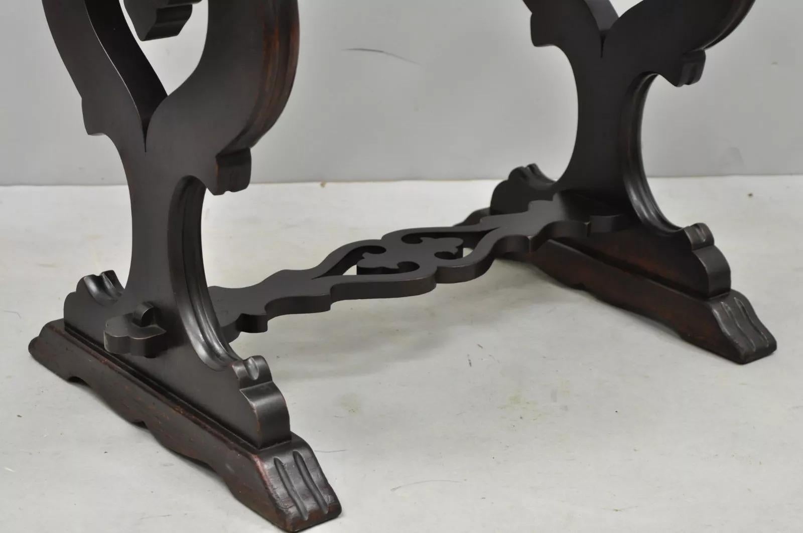 20th Century Antique Renaissance Style Carved Walnut Marble Top Side Table from Bloomingdales For Sale