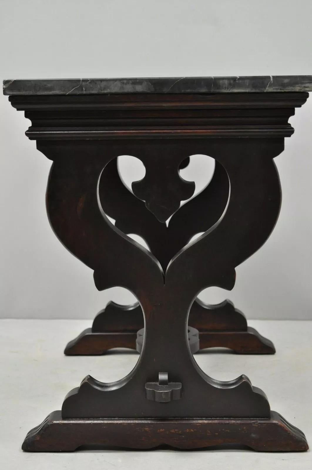 Antique Renaissance Style Carved Walnut Marble Top Side Table from Bloomingdales For Sale 1
