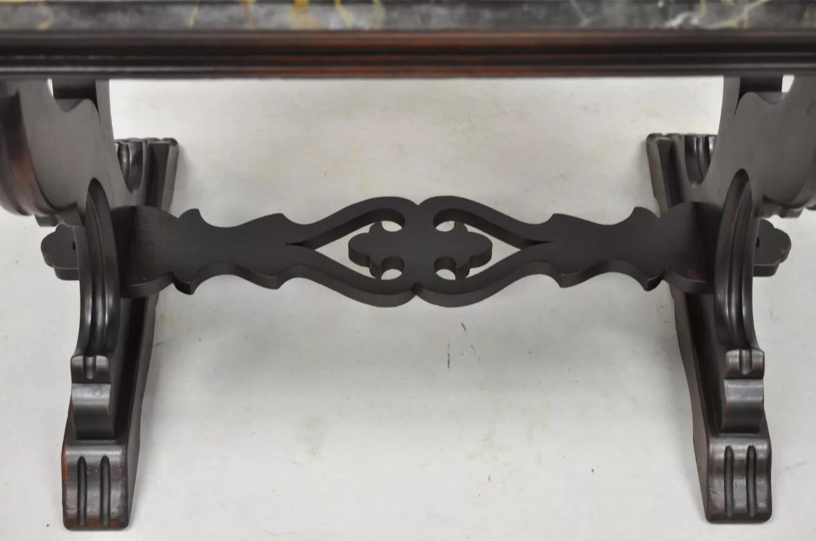 Antique Renaissance Style Carved Walnut Marble Top Side Table from Bloomingdales For Sale 2