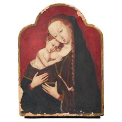 Antique Renaissance Style Italian Fresco Of The Virgin & Child After The Master
