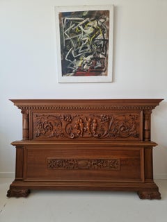 Antique Renaissance Style Italian King Size Bed and Nightstands