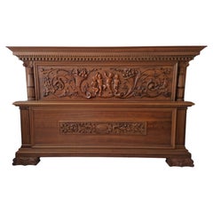 Antique Renaissance Style Italian King Size Bed and Nightstands