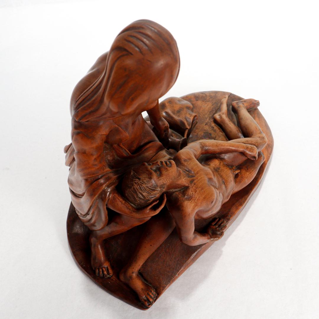 Antique Renaissance Style Wooden Carved Pieta Sculpture with Mary & Christ For Sale 4