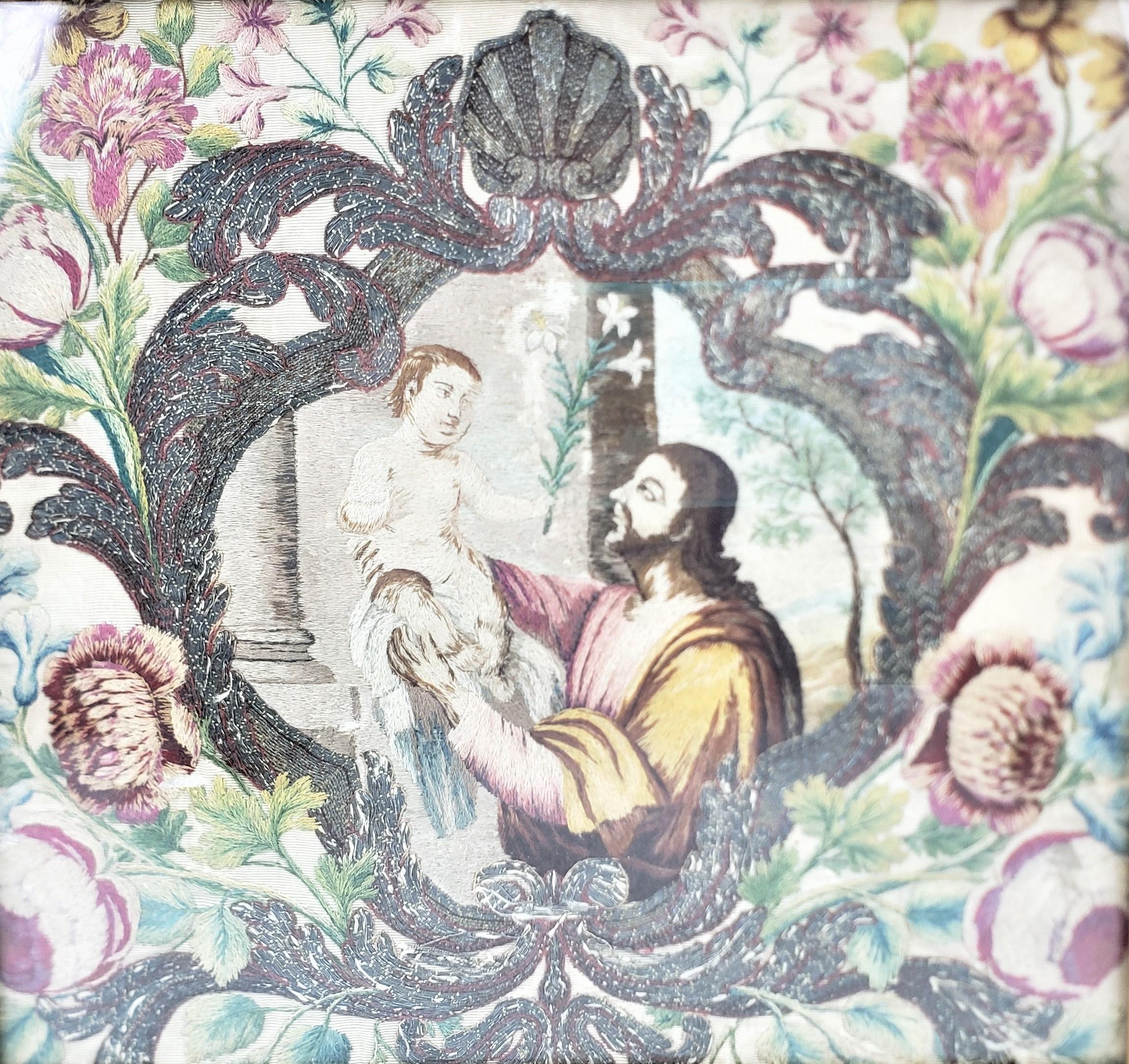 Renaissance Revival Antique Renaissance Styled Hand-Embroidered Sampler Panel or Tapestry Fragment For Sale