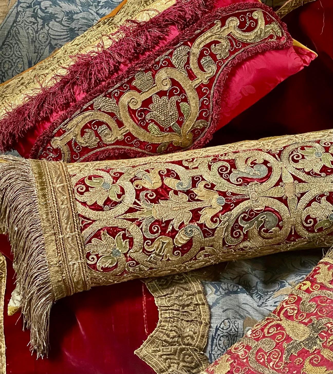 Antique Renaissance Velvet Bolster Pillow 5