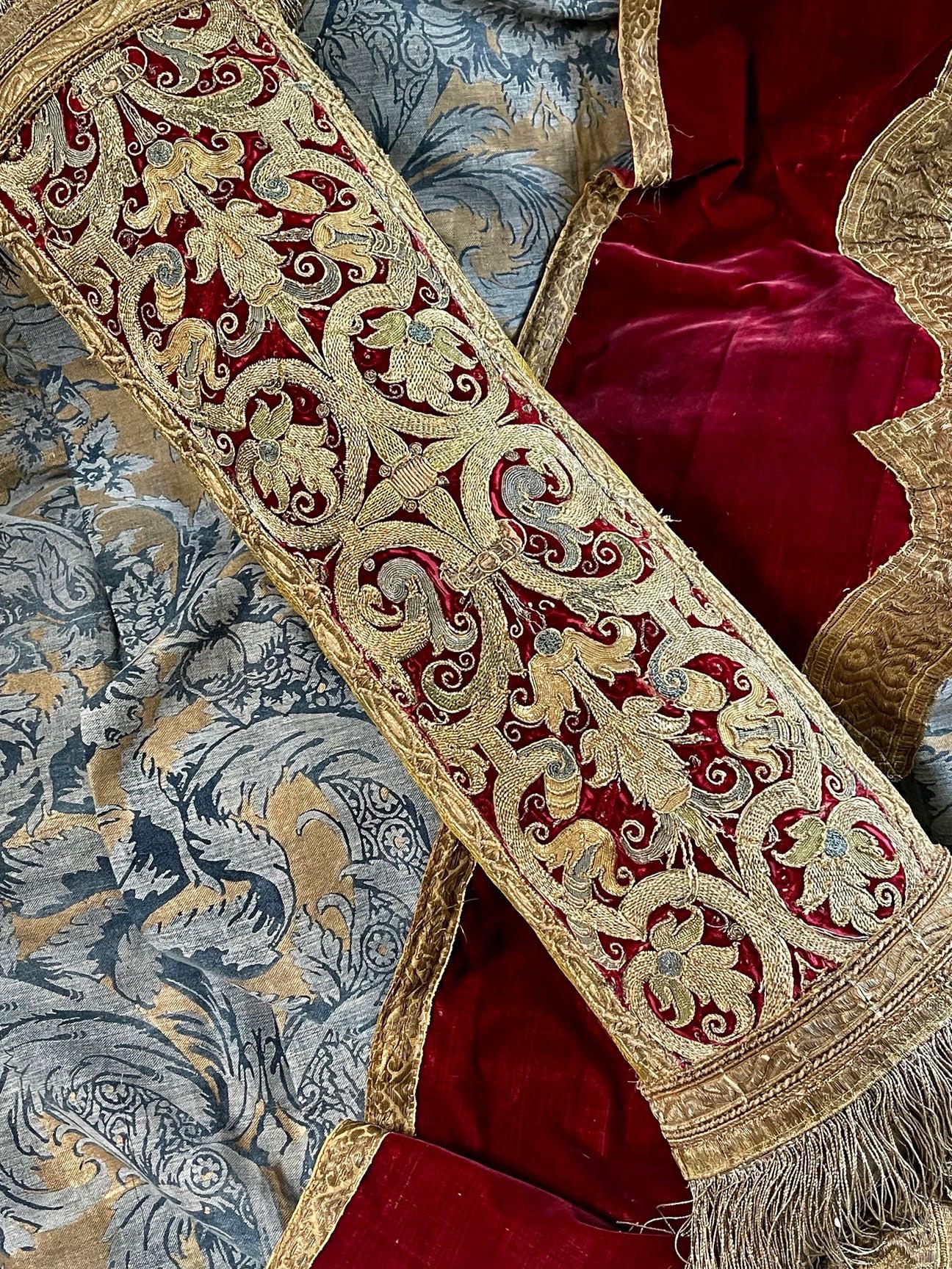Italian Antique Renaissance Velvet Bolster Pillow
