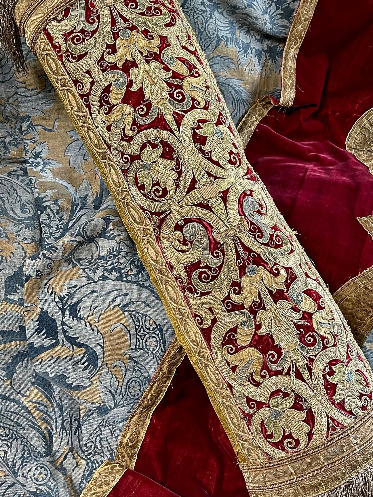 Hand-Crafted Antique Renaissance Velvet Bolster Pillow