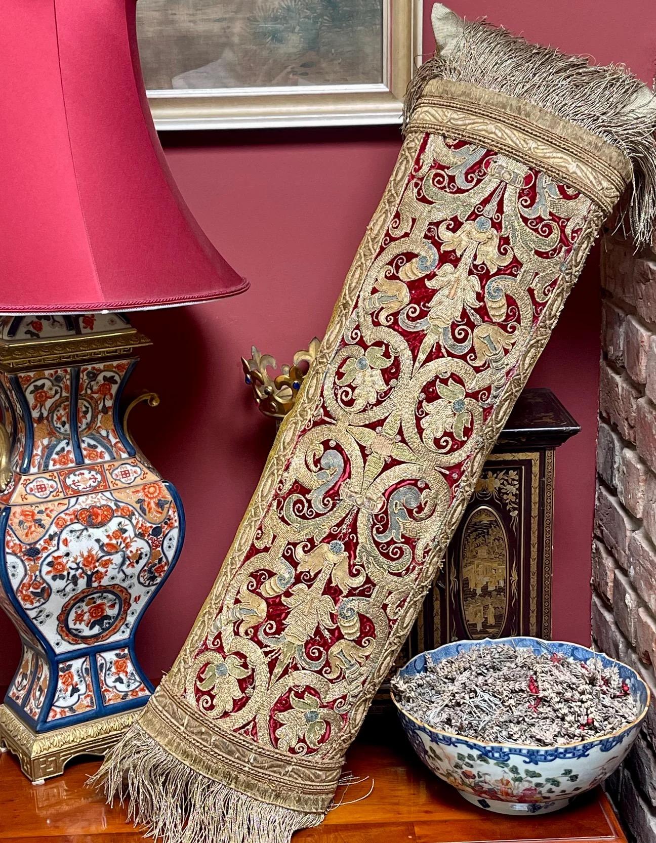 Antique Renaissance Velvet Bolster Pillow In Good Condition In Canterbury, GB