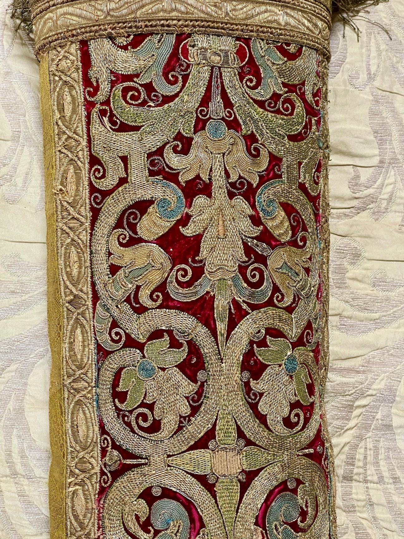 17th Century Antique Renaissance Velvet Bolster Pillow